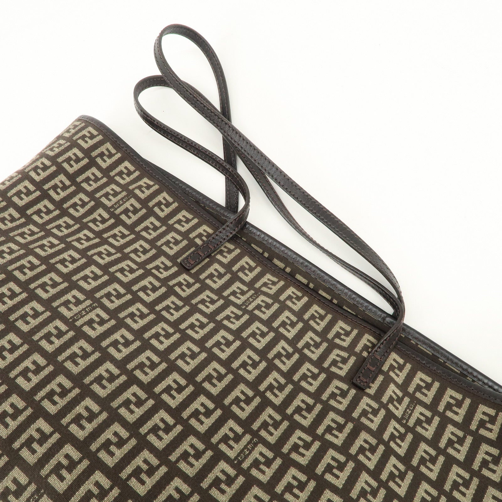 FENDI Zucchino Canvas Leather Tote Bag Beige Brown 8BH104