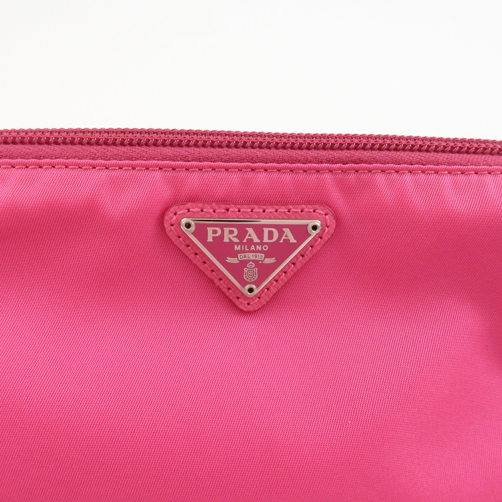 PRADA Triangle Logo Nylon Leather Cosmetic Pouch Pink 1NE693