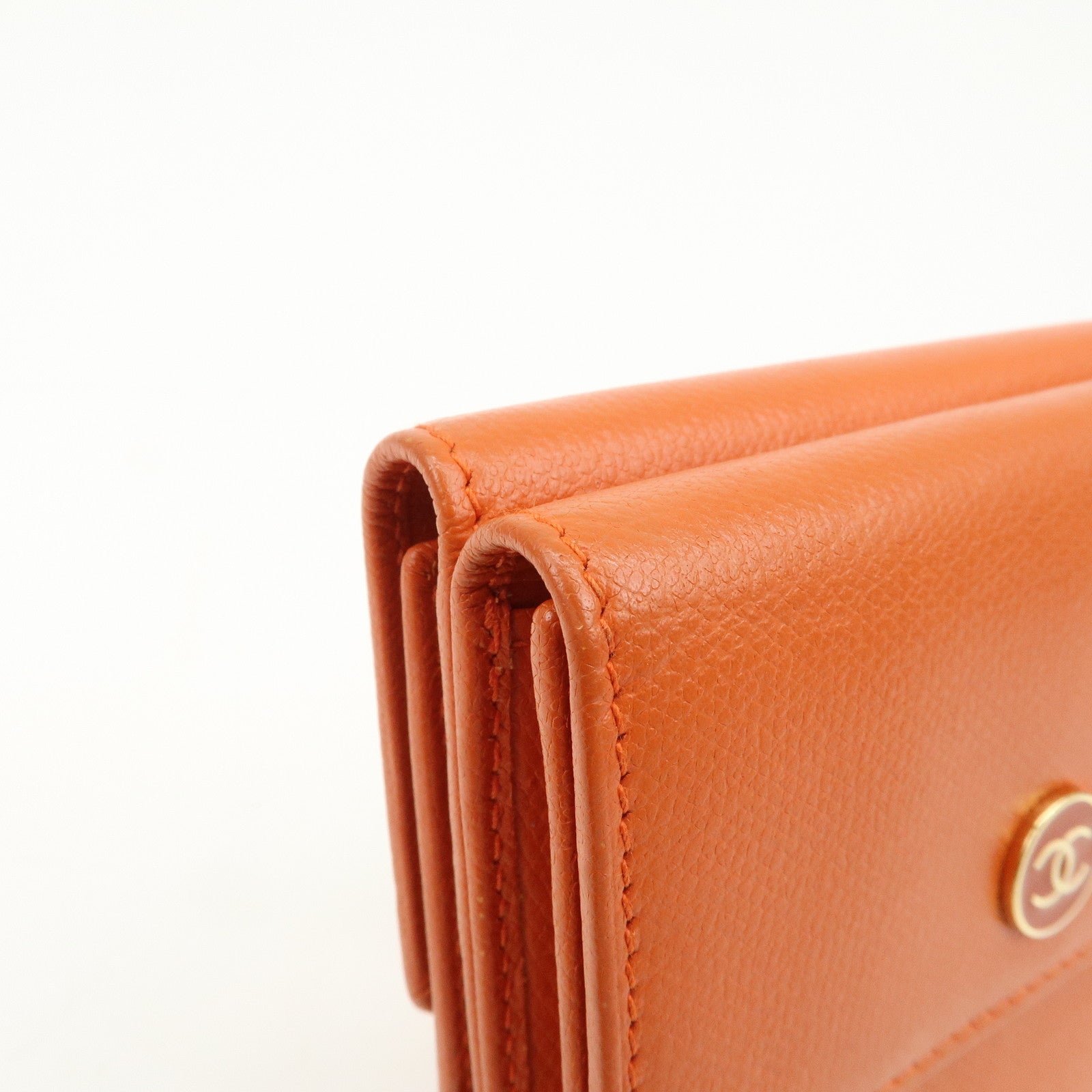 CHANEL COCO Button Leather W Hook Compact Wallet Orange A20902
