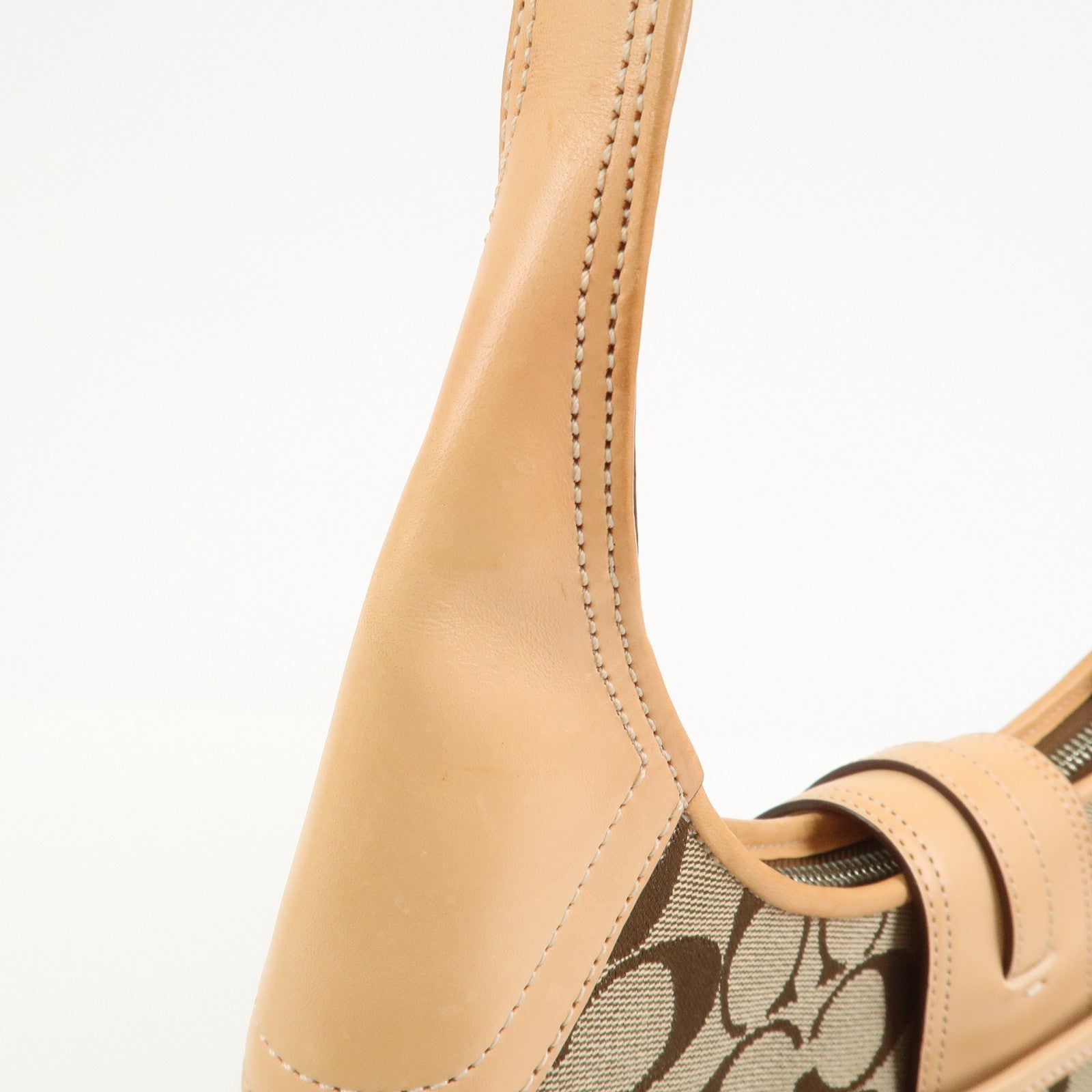 COACH Signature Canvas Leather Shoulder Bag Hand Bag Beige