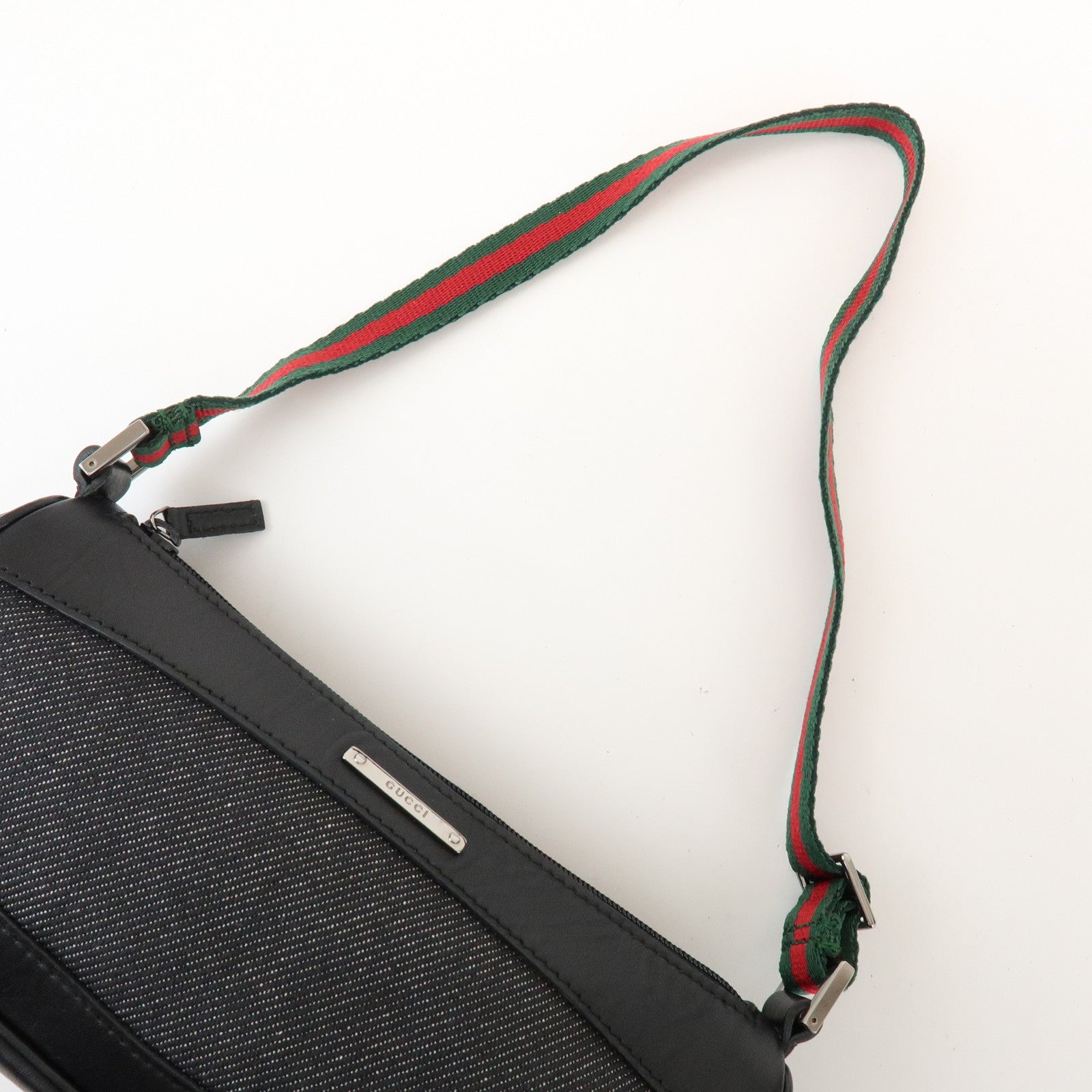 GUCCI Sherry Accessory Pouch Leather Canvas Hand Bag Black 92820