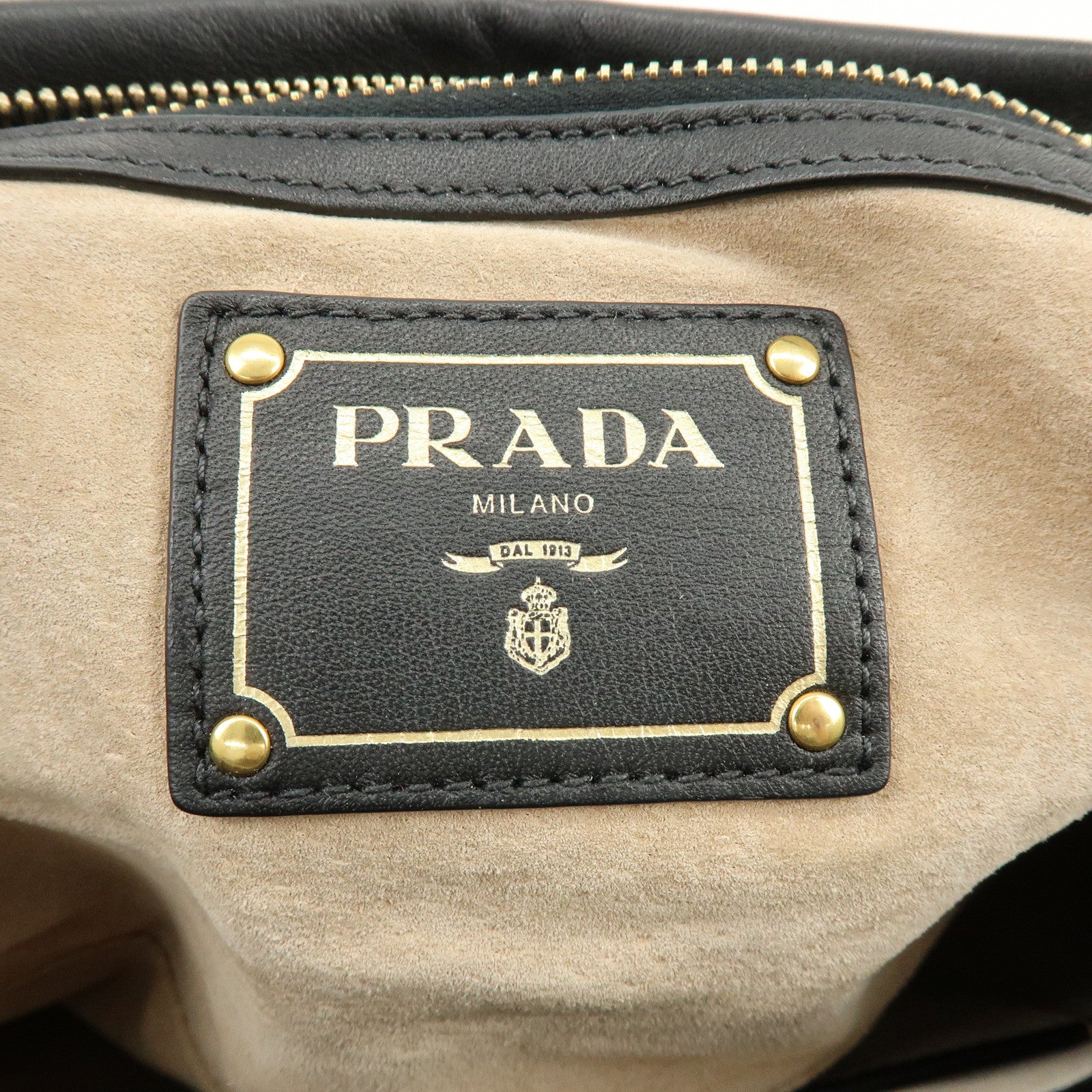 PRADA Logo Leather 2Way Bag Hand Bag Shoulder Bag Black Gold BN1903