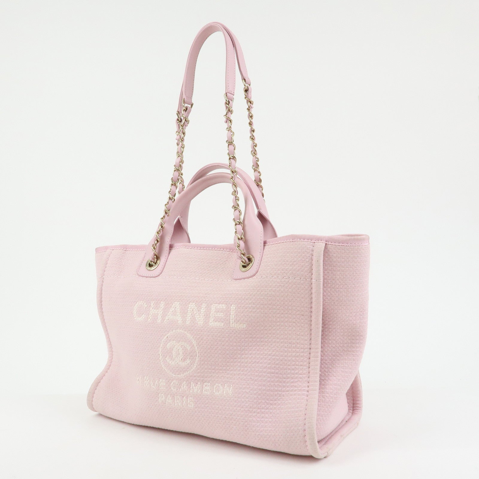 CHANEL Deauville MM Canvas Leather Tote Bag Shoulder Bag A67001