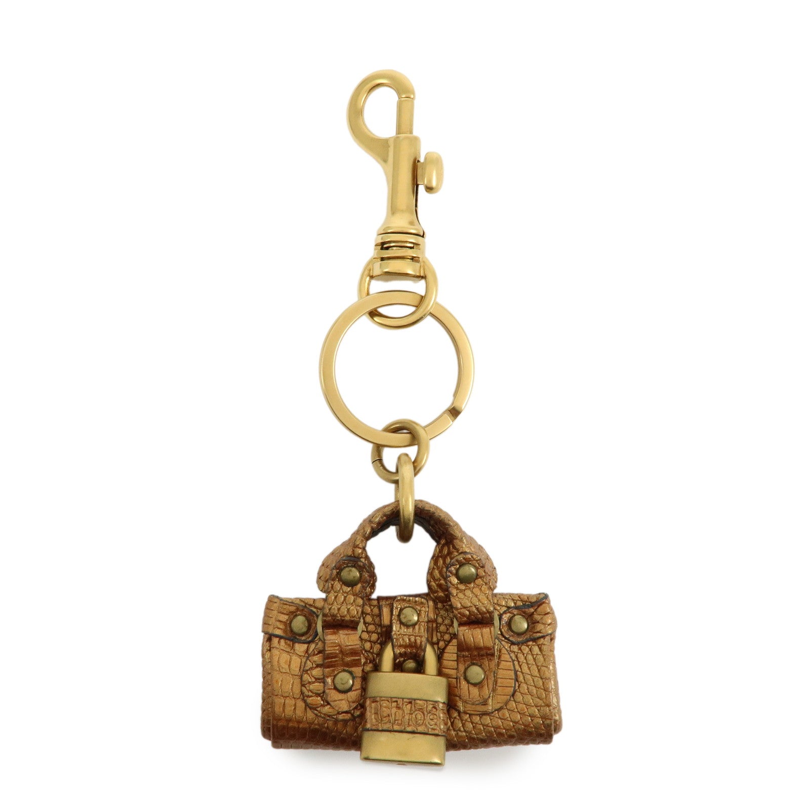 Chloe Paddington Embossed Leather Bag Charm Metallic Brown