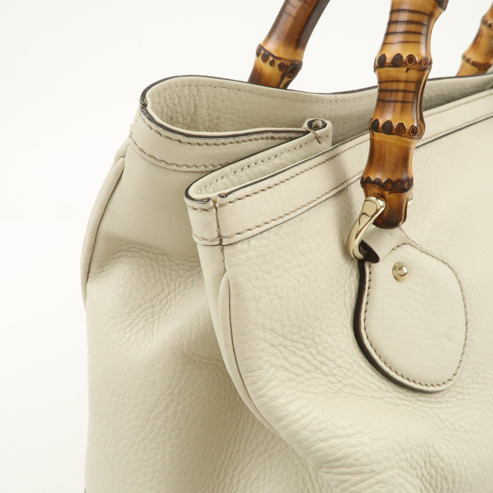 GUCCI Bamboo Leather 2Way Bag Hand Bag Shoulder Bag Ivory 282317