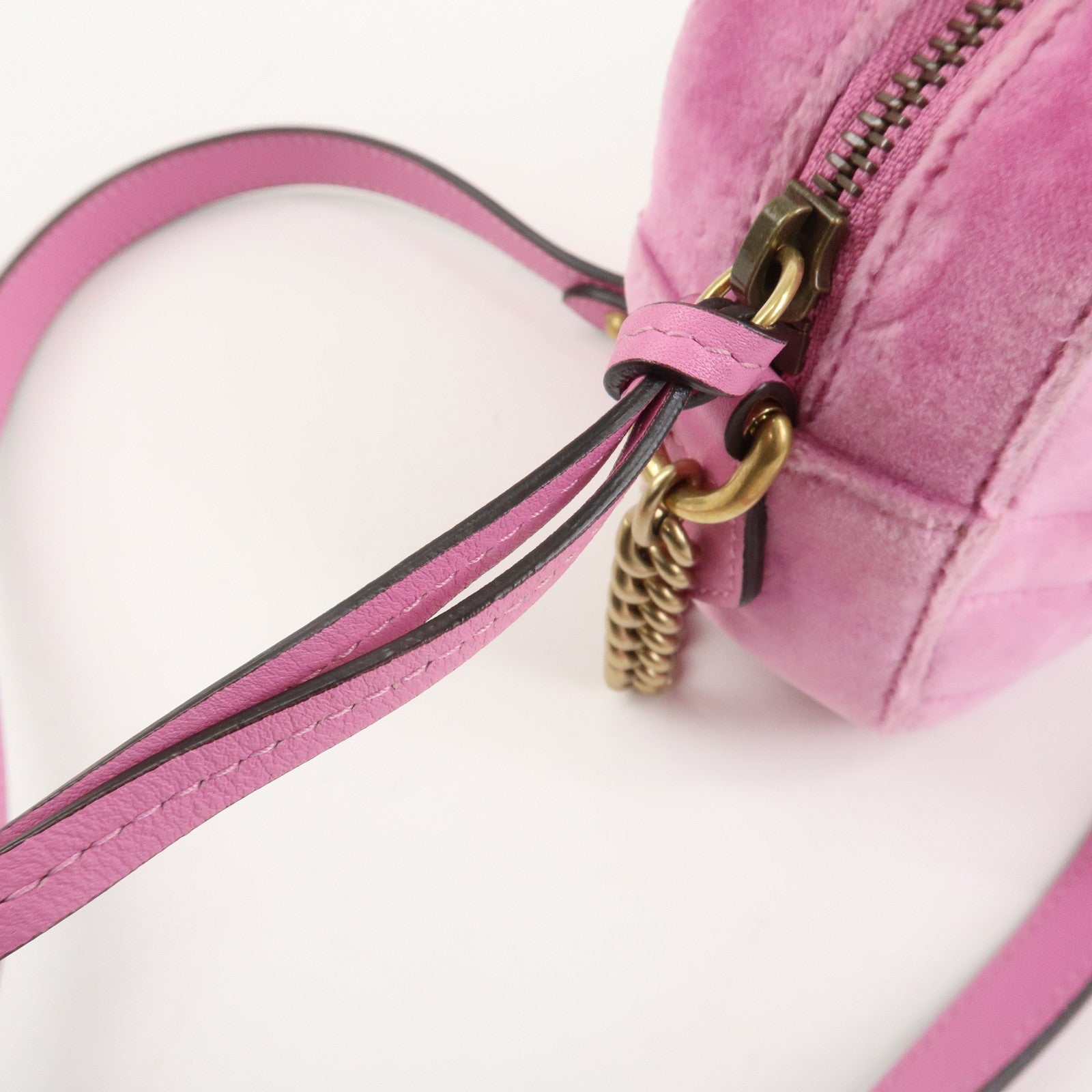 GUCCI GG Marmont Velvet Rhinestone Shoulder Bag Pink 448065