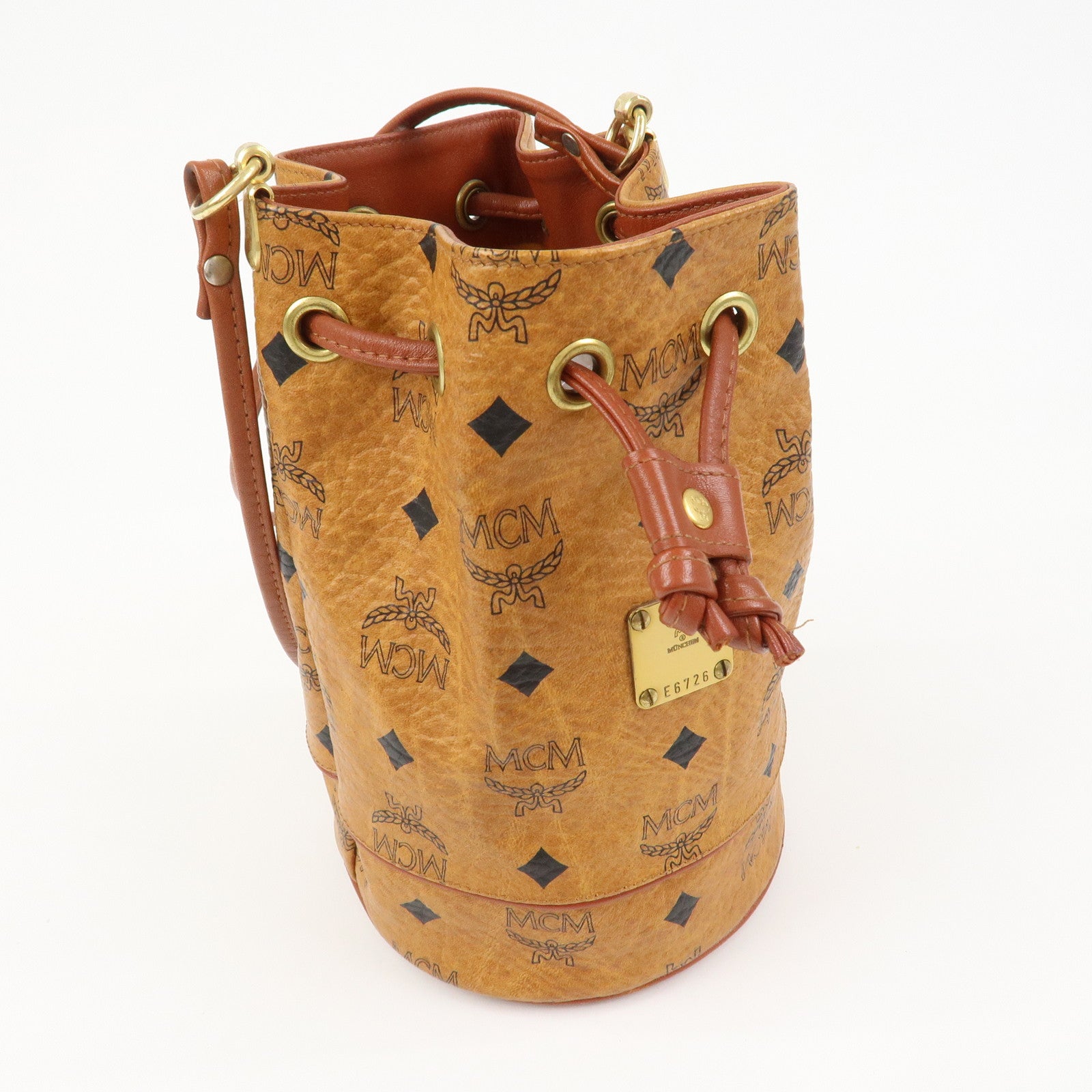 MCM Logo Leather Shoulder Bag Crossbody Bag Brown