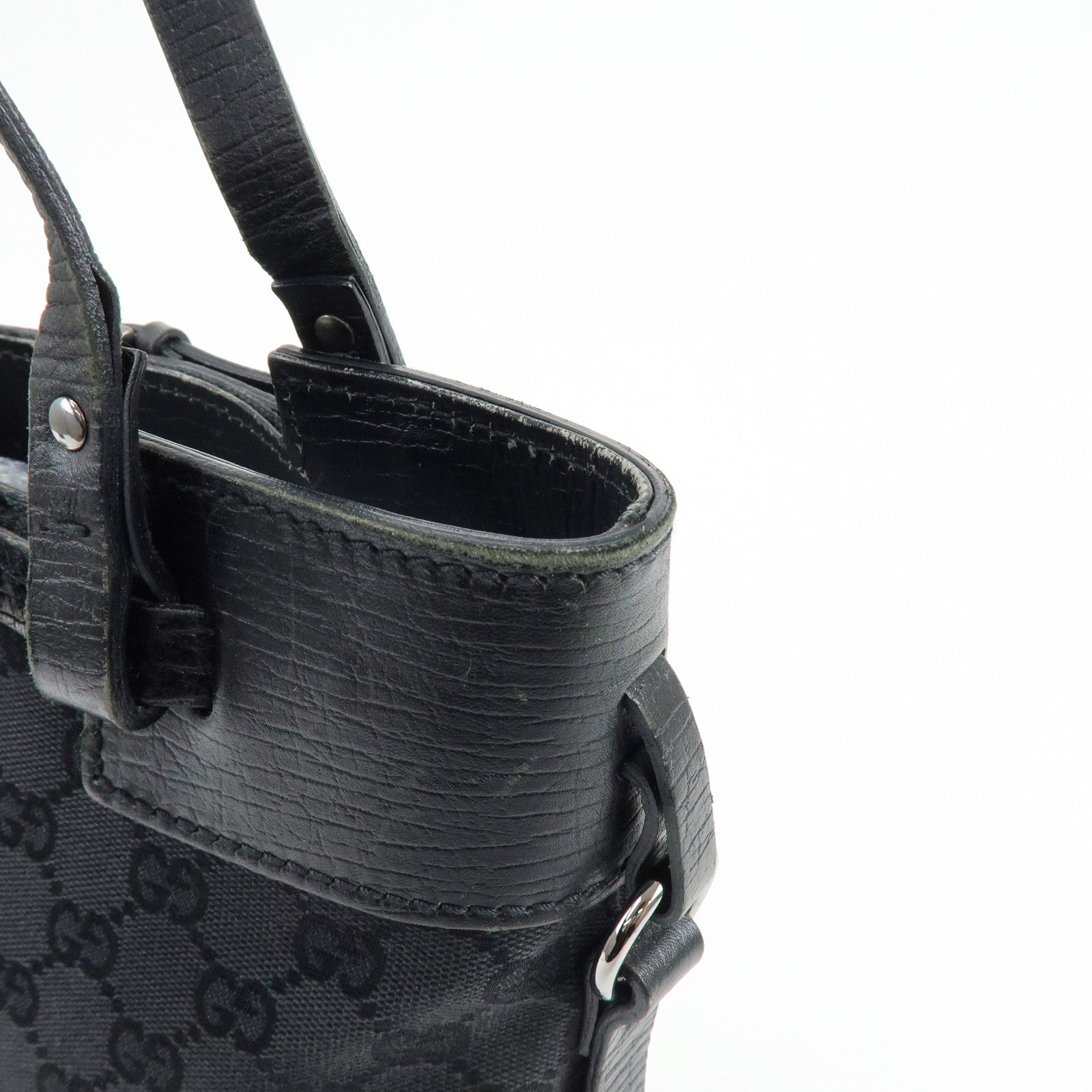 GUCCI GG Canvas Leather Tote Bag Hand Bag Shoulder Bag Black 107757