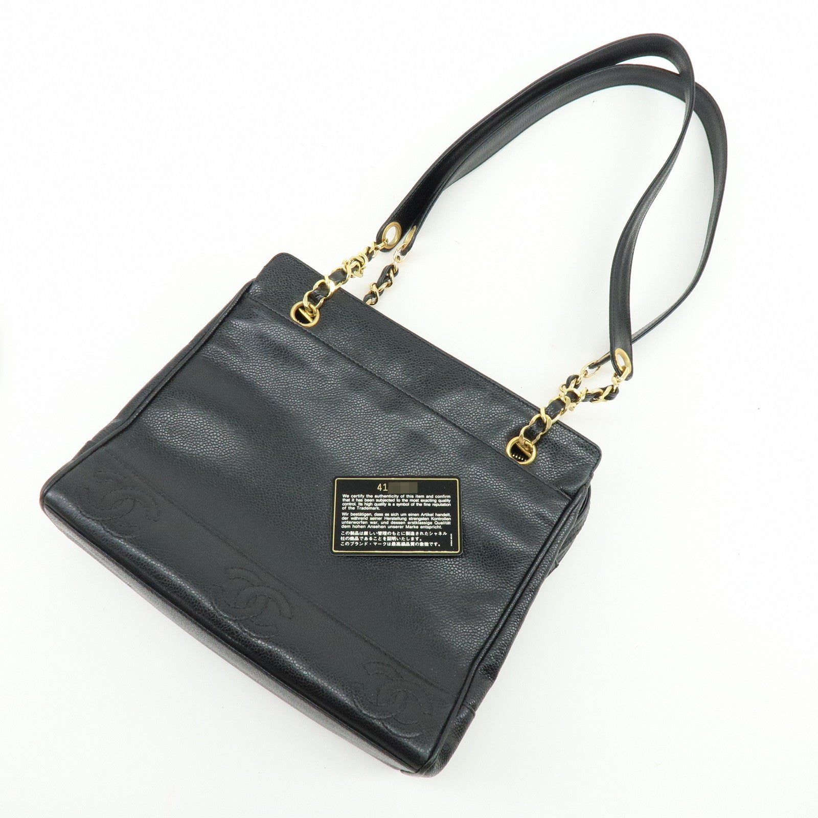 CHANEL Triple COCO Mark Caviarskin Chain Shoulder Bag Black