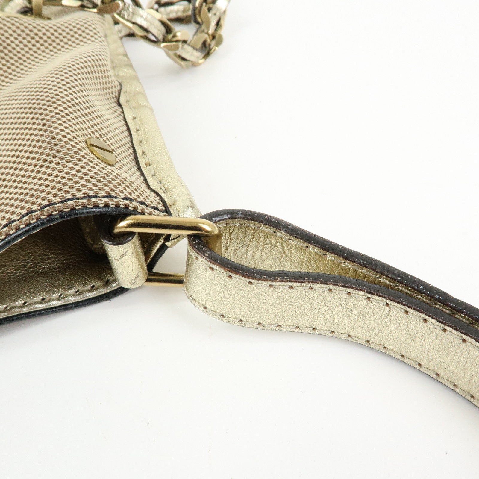 Chloe Harley Canvas Leather Shoulder Bag Crossbody Bag Beige Gold