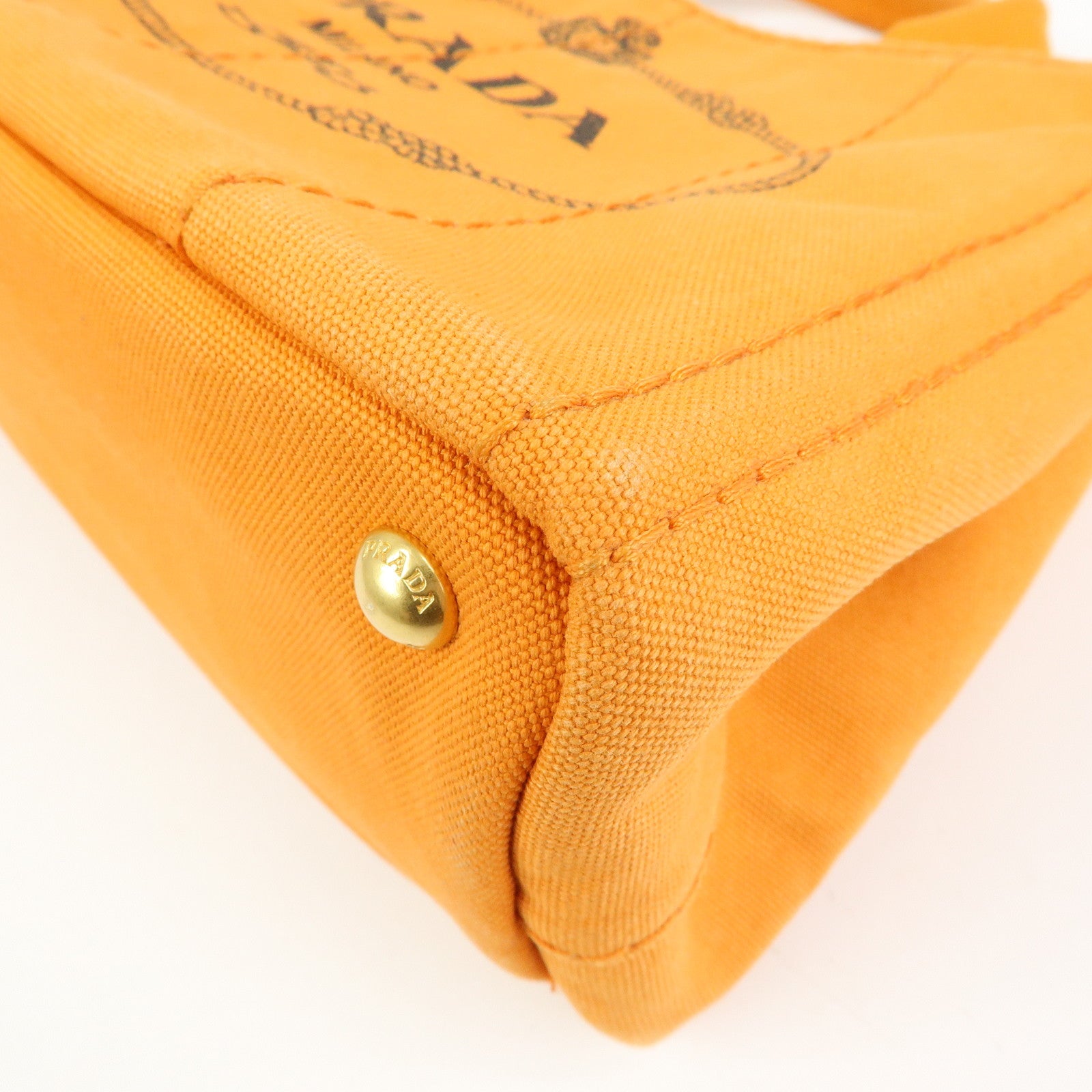 PRADA Triangle Logo Canapa Mini Canvas Tote Hand Bag Orange BN2439
