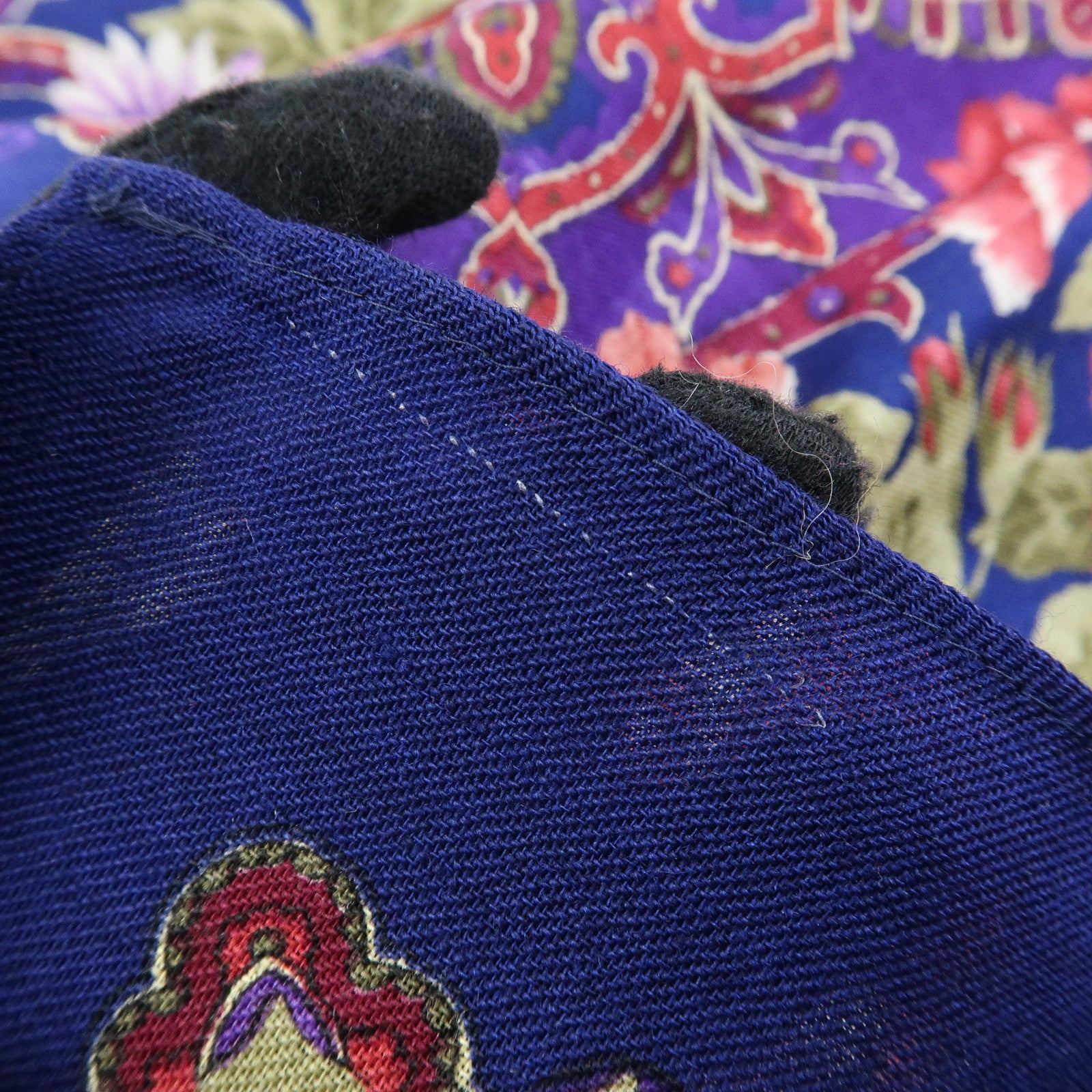 SAINT LAURENT PARIS Cotton Wool Scarf Flower Print Navy Red