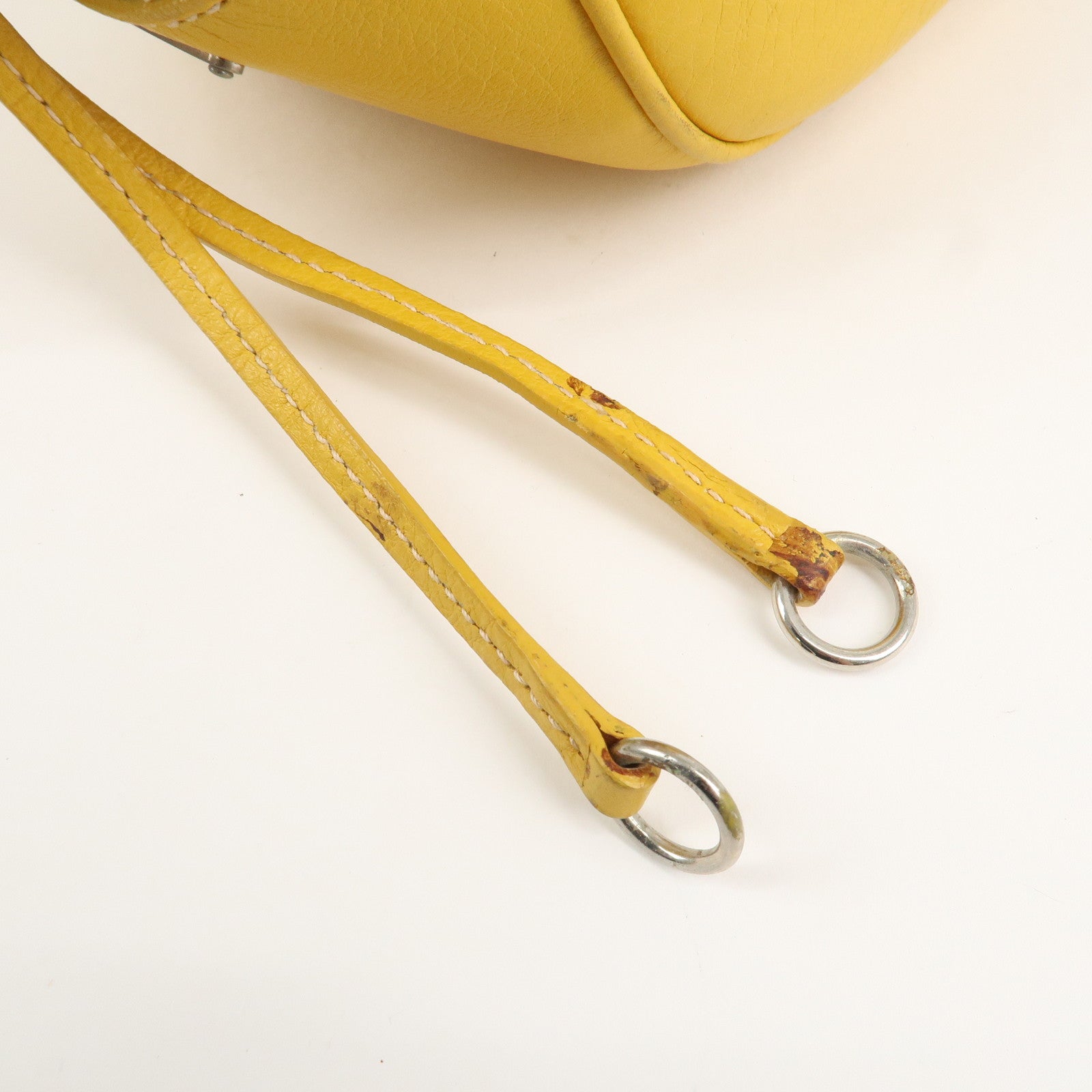 PRADA Triangle Logo Leather Raffia Tote Bag Beige Yellow Used