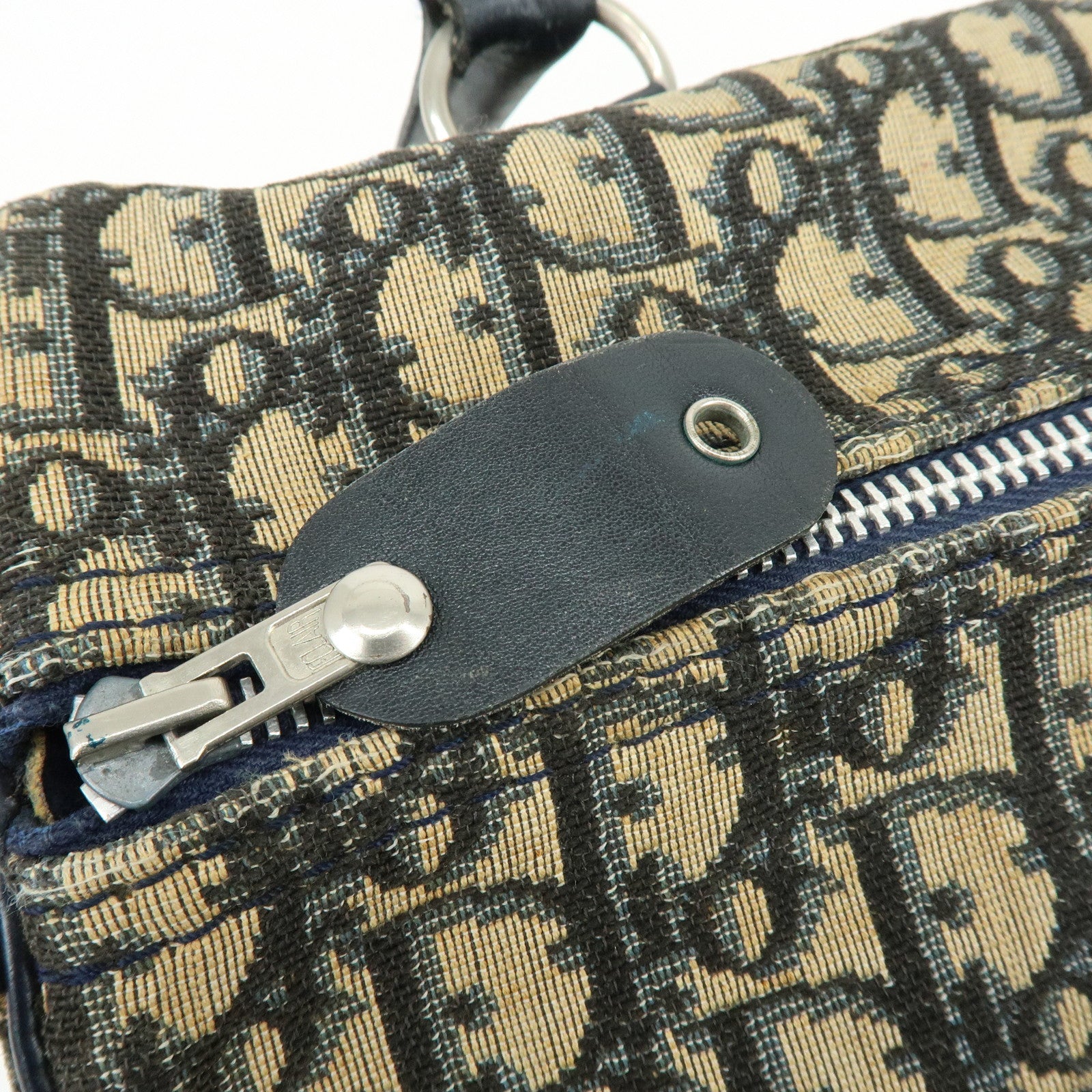 Christian Dior Trotter Leather Boston Bag Hand Bag Beige Navy