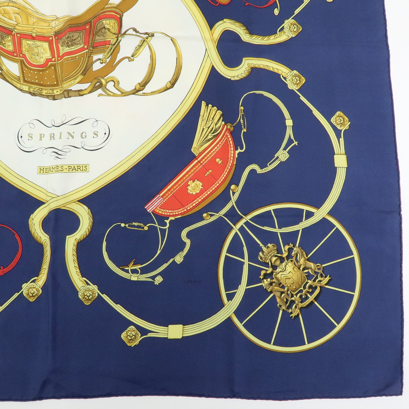 HERMES Carre 90 Silk 100% Scarf SPRINGS Navy White Yelllow Red