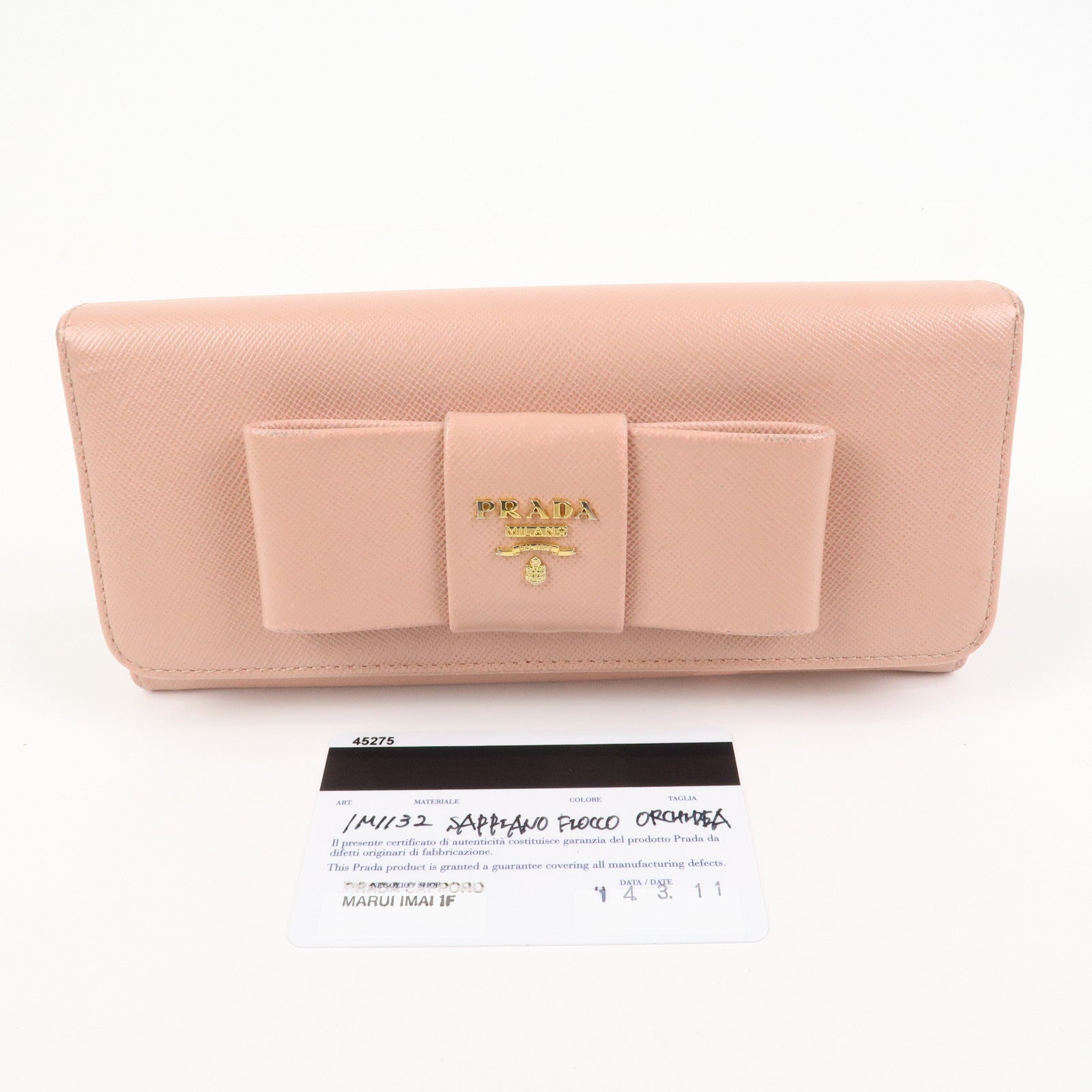 PRADA Logo Saffiano Leather Ribbon Long Wallet Pink 1M1132