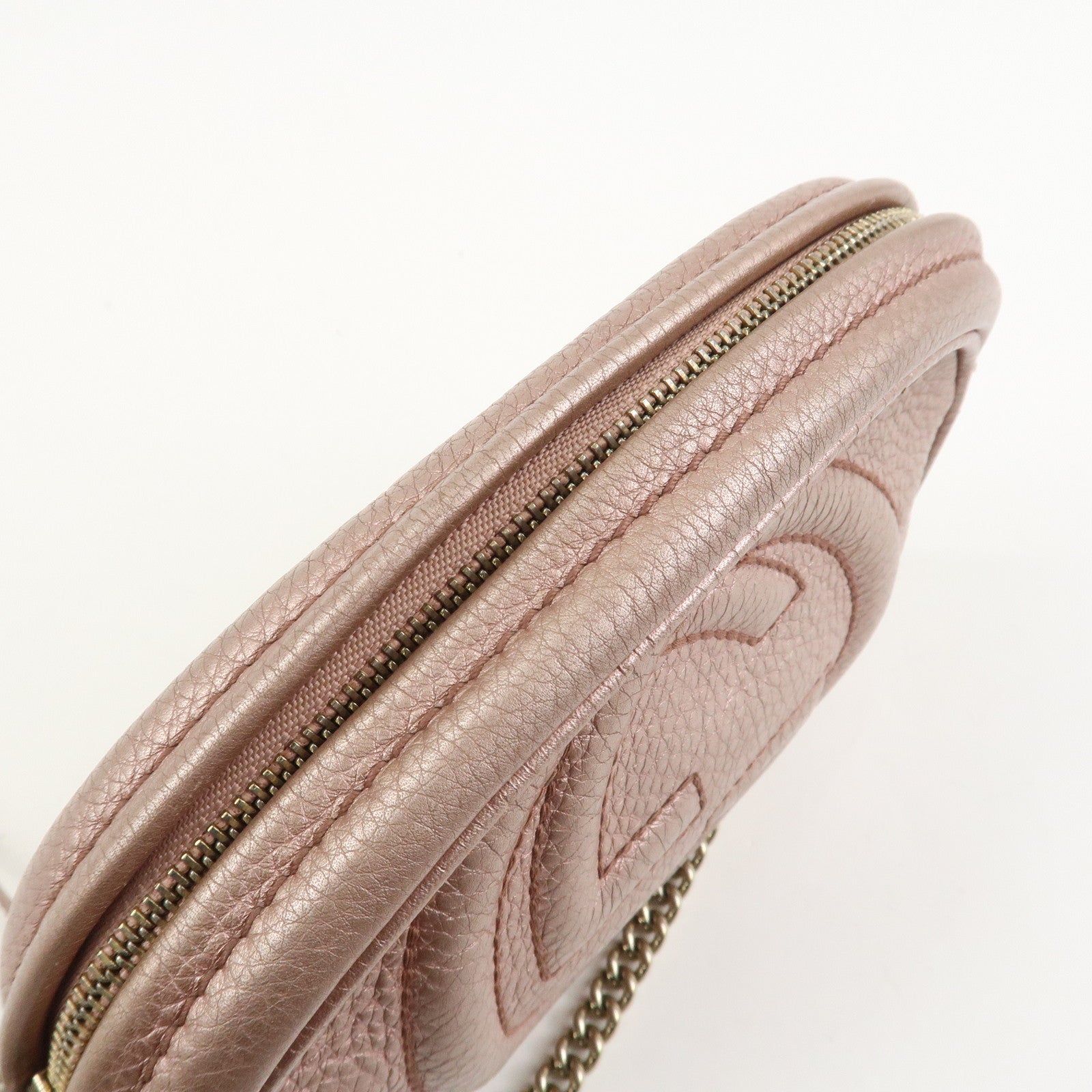 GUCCI SOHO Leather Chain Shoulder Bag Metallic Pink 353965