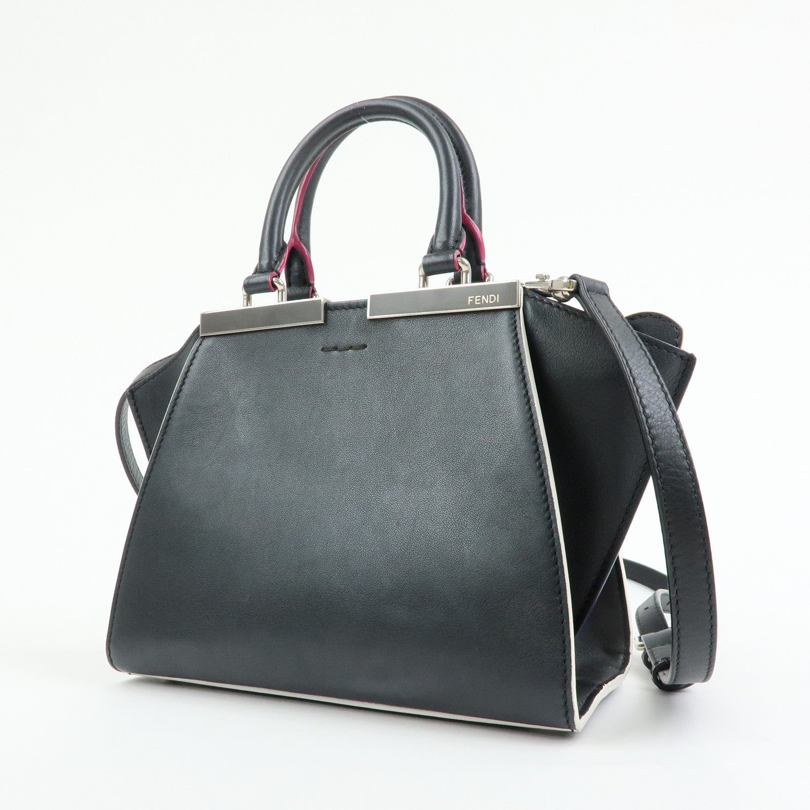 FENDI 3Jours Leather 2Way Shoulder Bag Hand Bag Black 8BH333