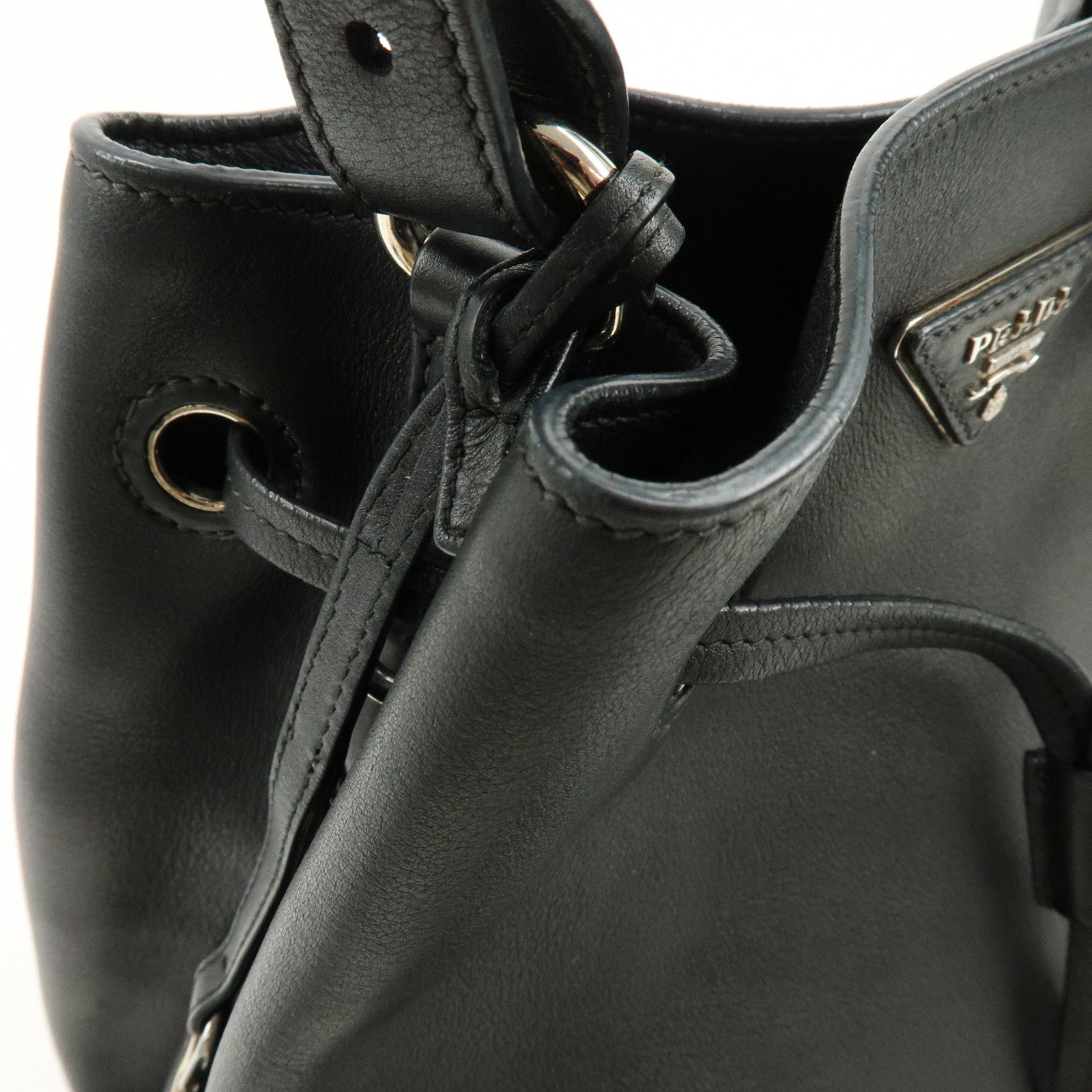 PRADA Triangle Logo City Calf Leather 2Way Bag Bucket Bag Black