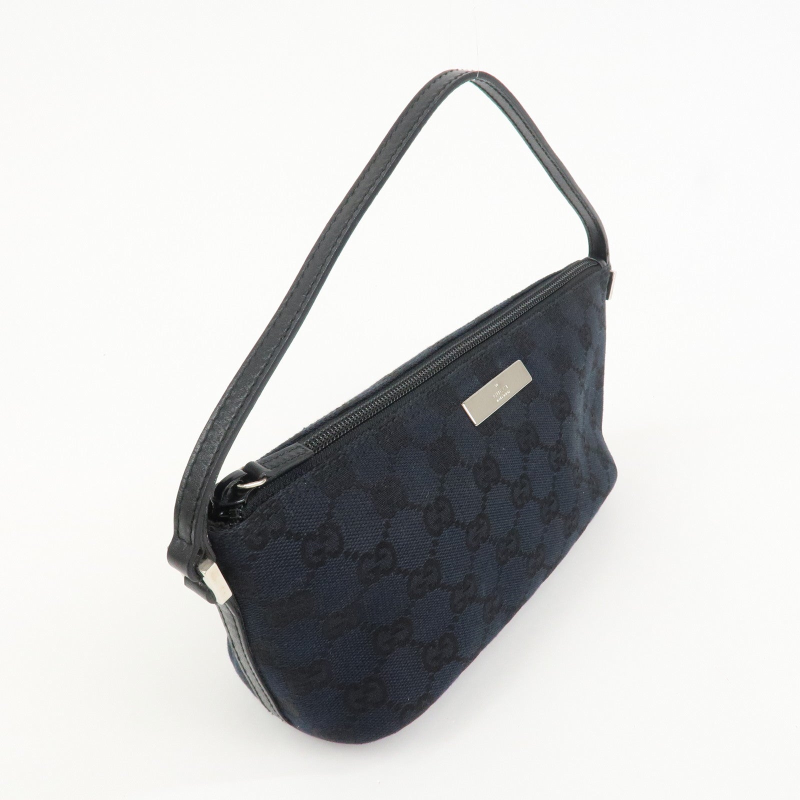 GUCCI GG Canvas Leather Accessory Pouch Hand Bag Navy 039.1103