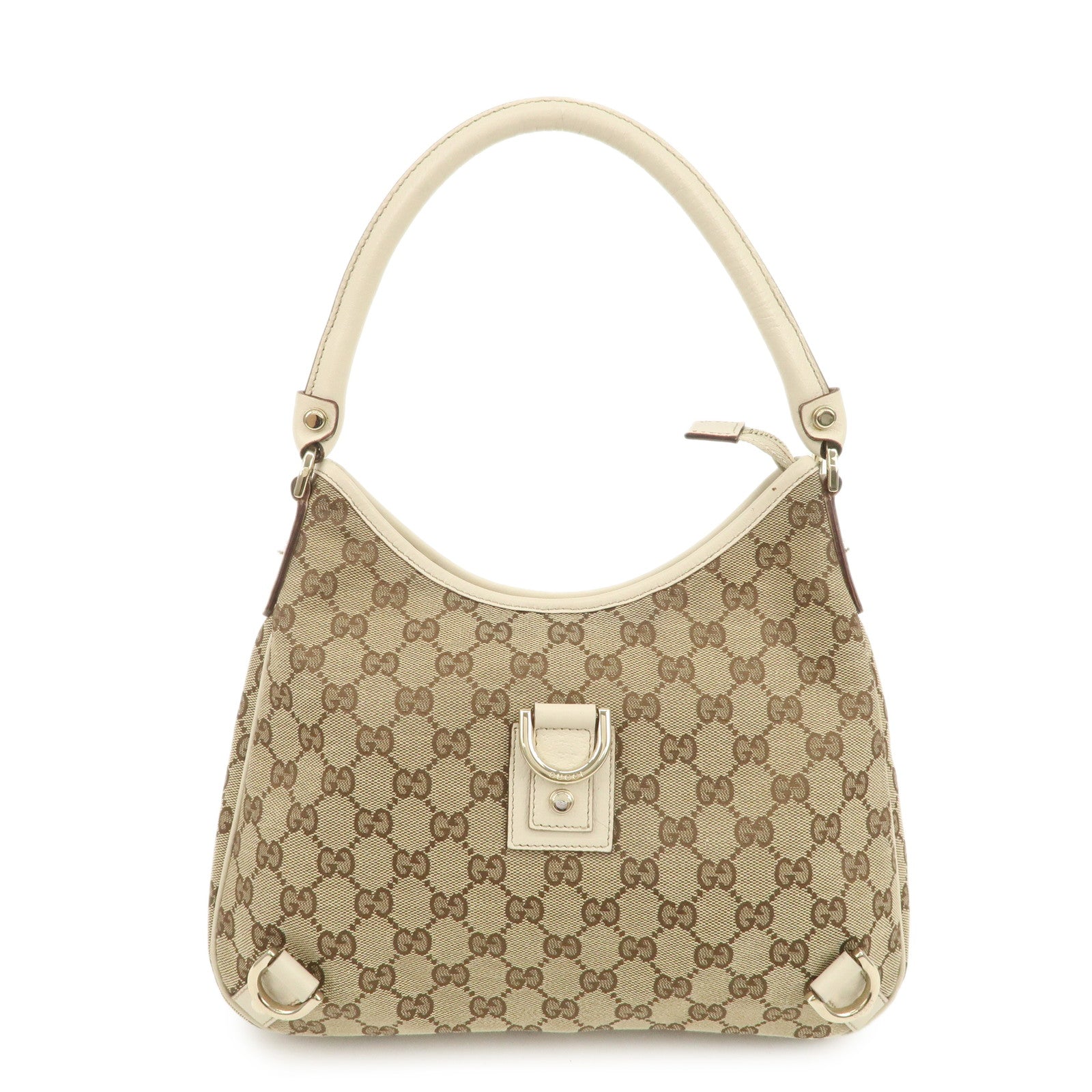GUCCI Abbey GG Canvas Leather Shoulder Bag Beige Ivory 130738