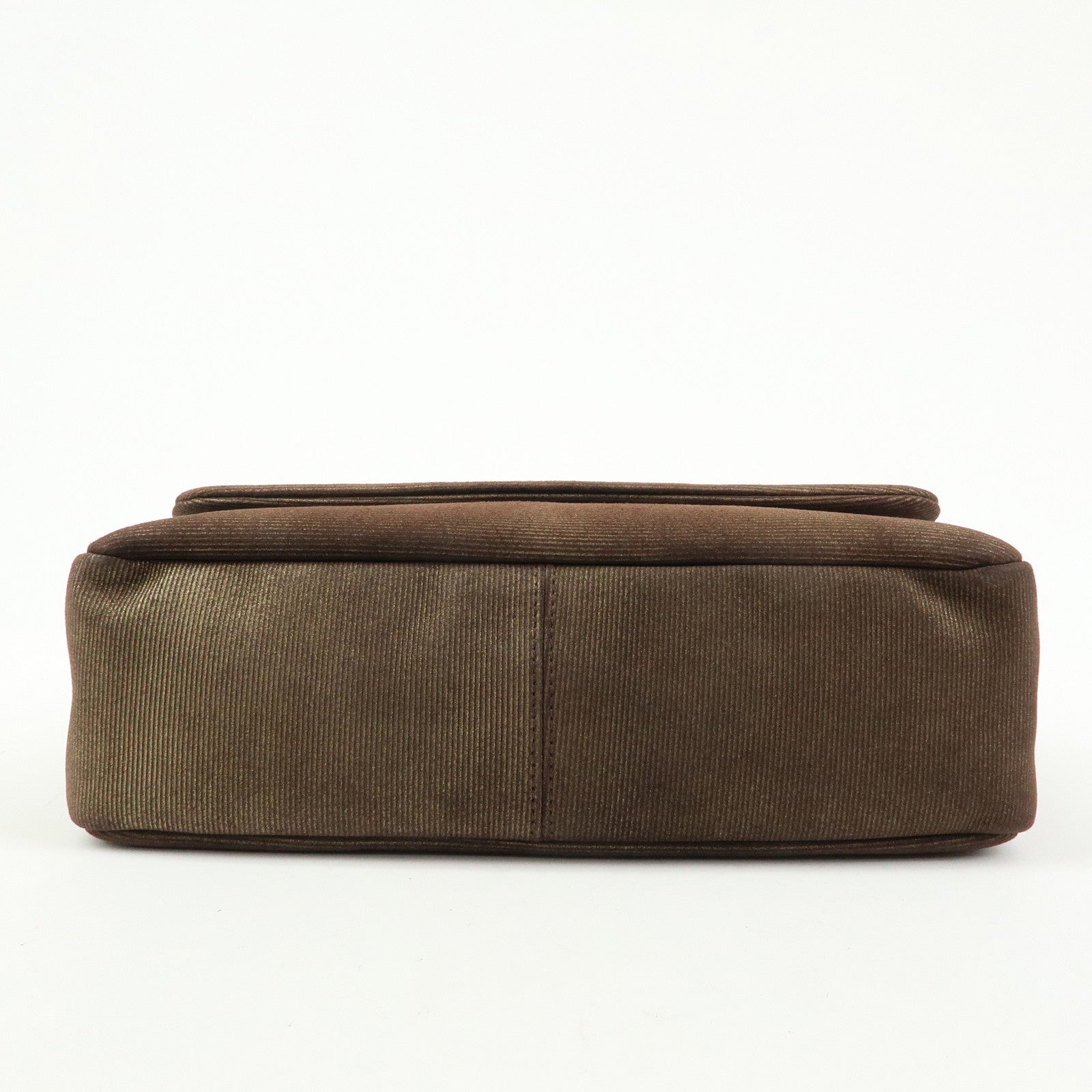 Ferragamo Logo Gancini Canvas Leather Shoulder Bag Brown