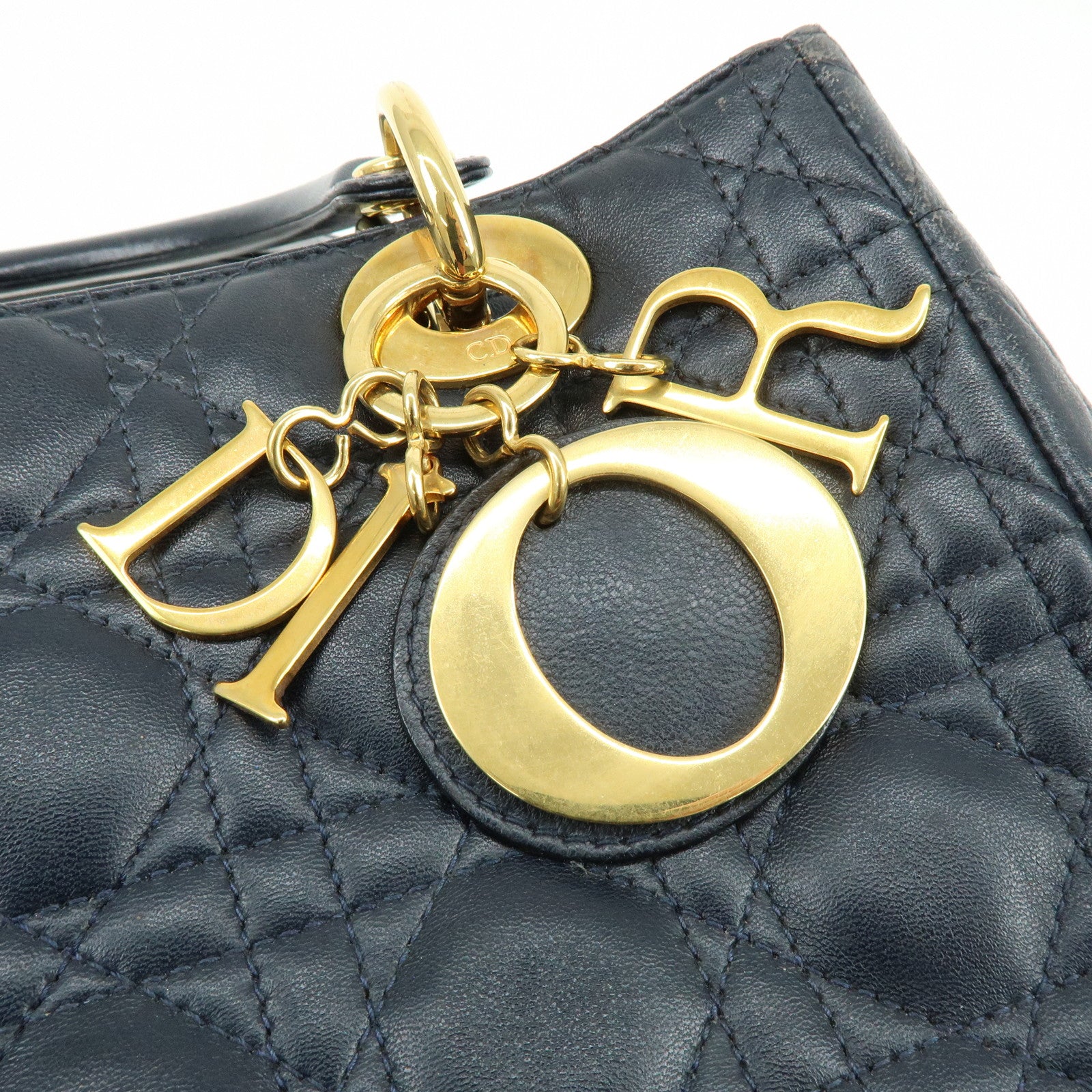 Christian Dior Lady Dior Cannage Leather Hand Bag Navy
