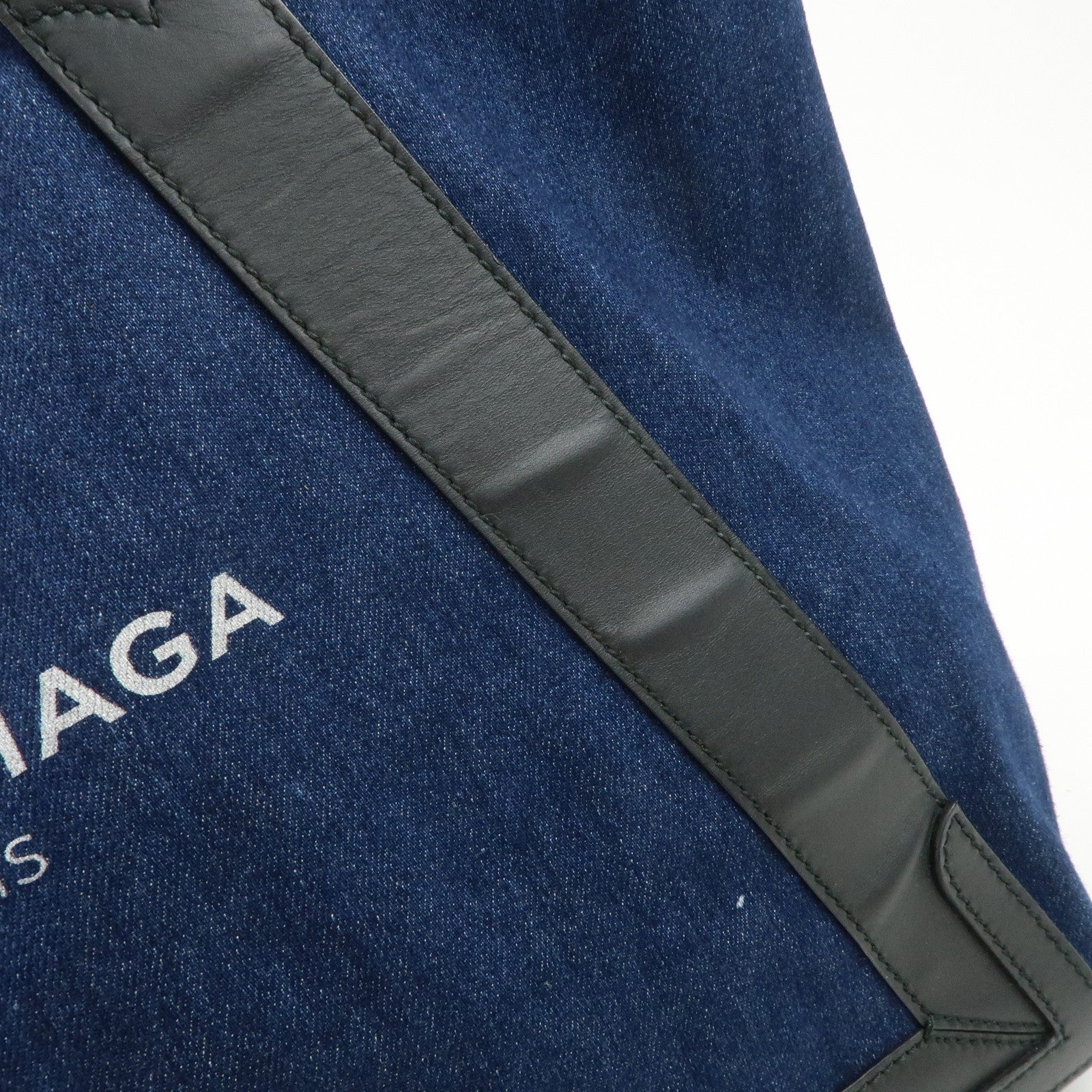 BALENCIAGA Denim Leather Navy Cabas M Tote Bag Hand Bag 339936