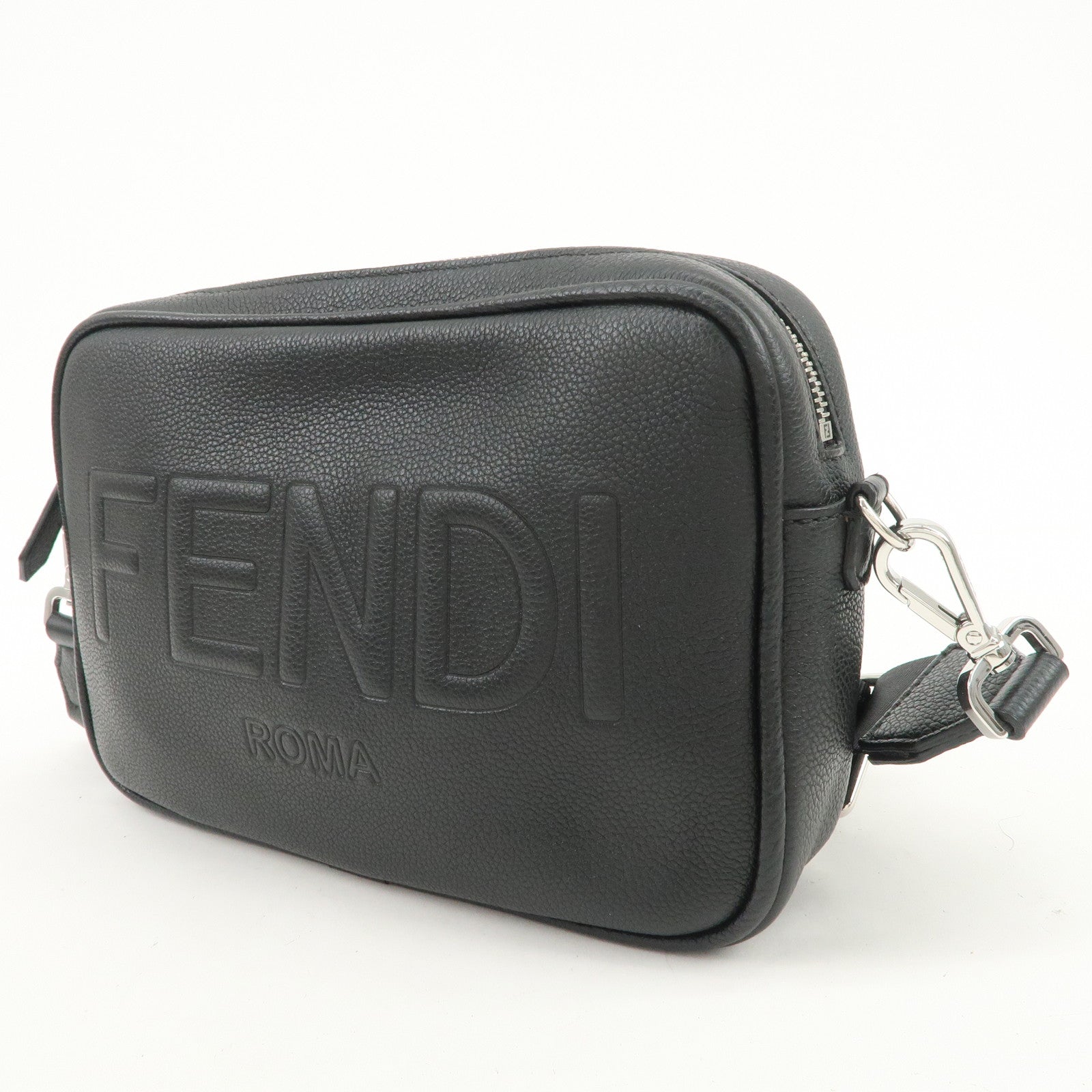 FENDI Logo Leather Camera Case Shoulder Bag Black 7M0286