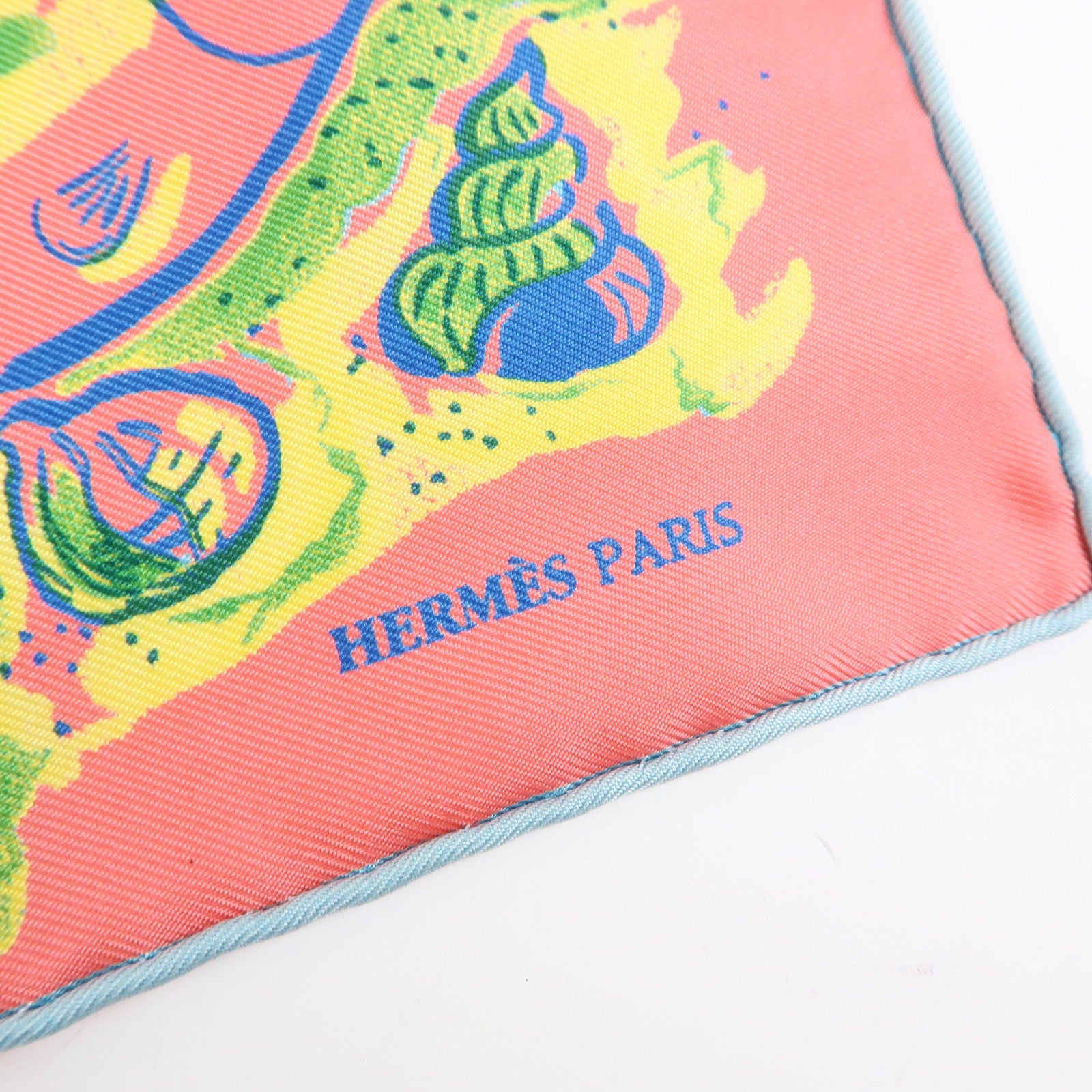 HERMES Carre 45 Silk100% Scarf L'ete de Loula Pink Green Yellow