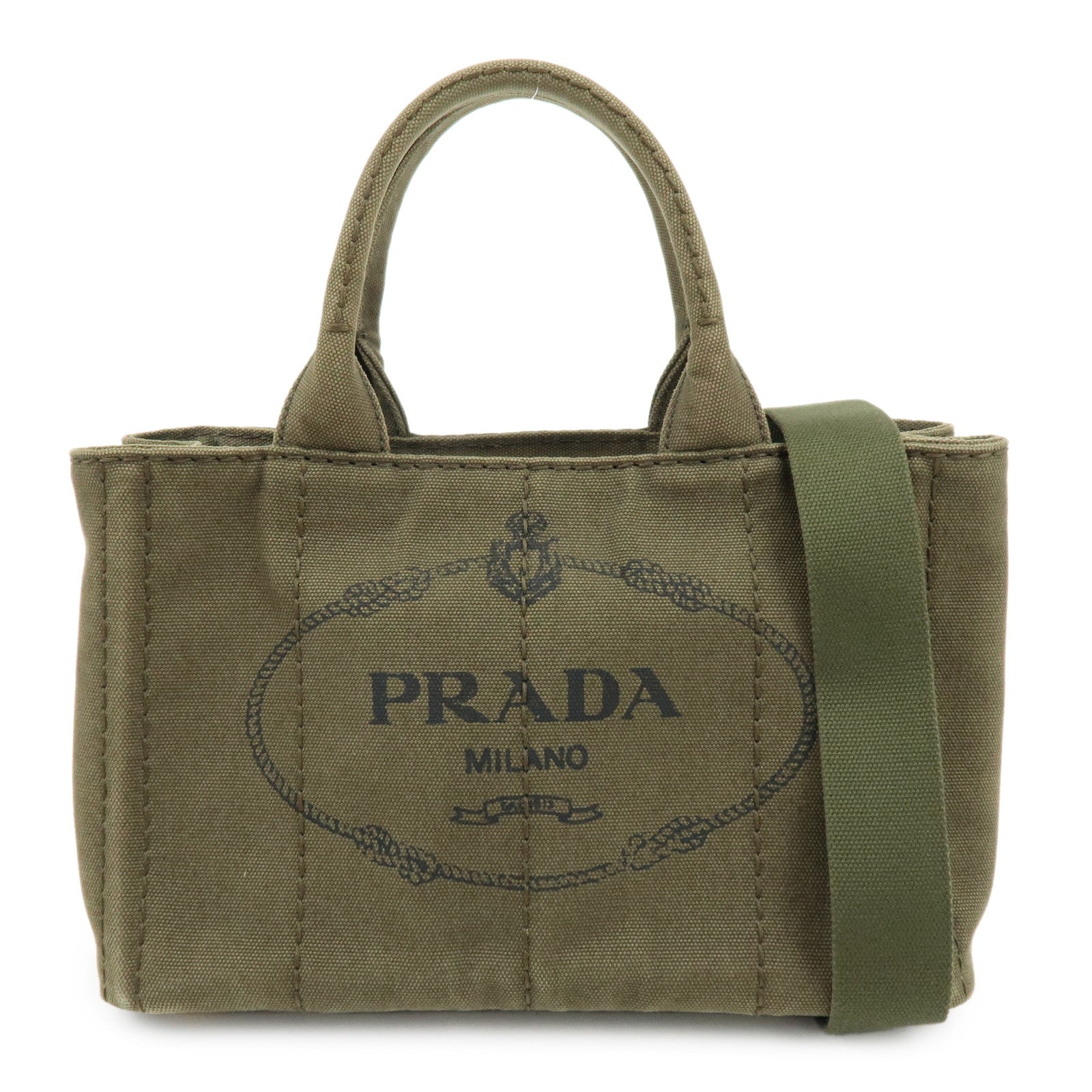 PRADA Triangle Log Canapa Mini 2Way Hand Shoulder Bag Khaki B2439G