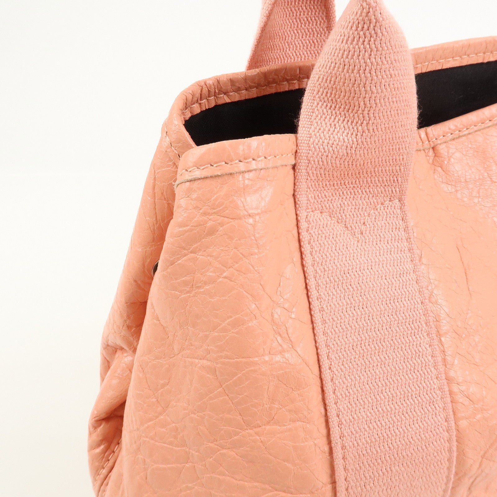 BALENCIAGA Navy Cabas M Canvas Leather Tote Bag Hand Bag Pink