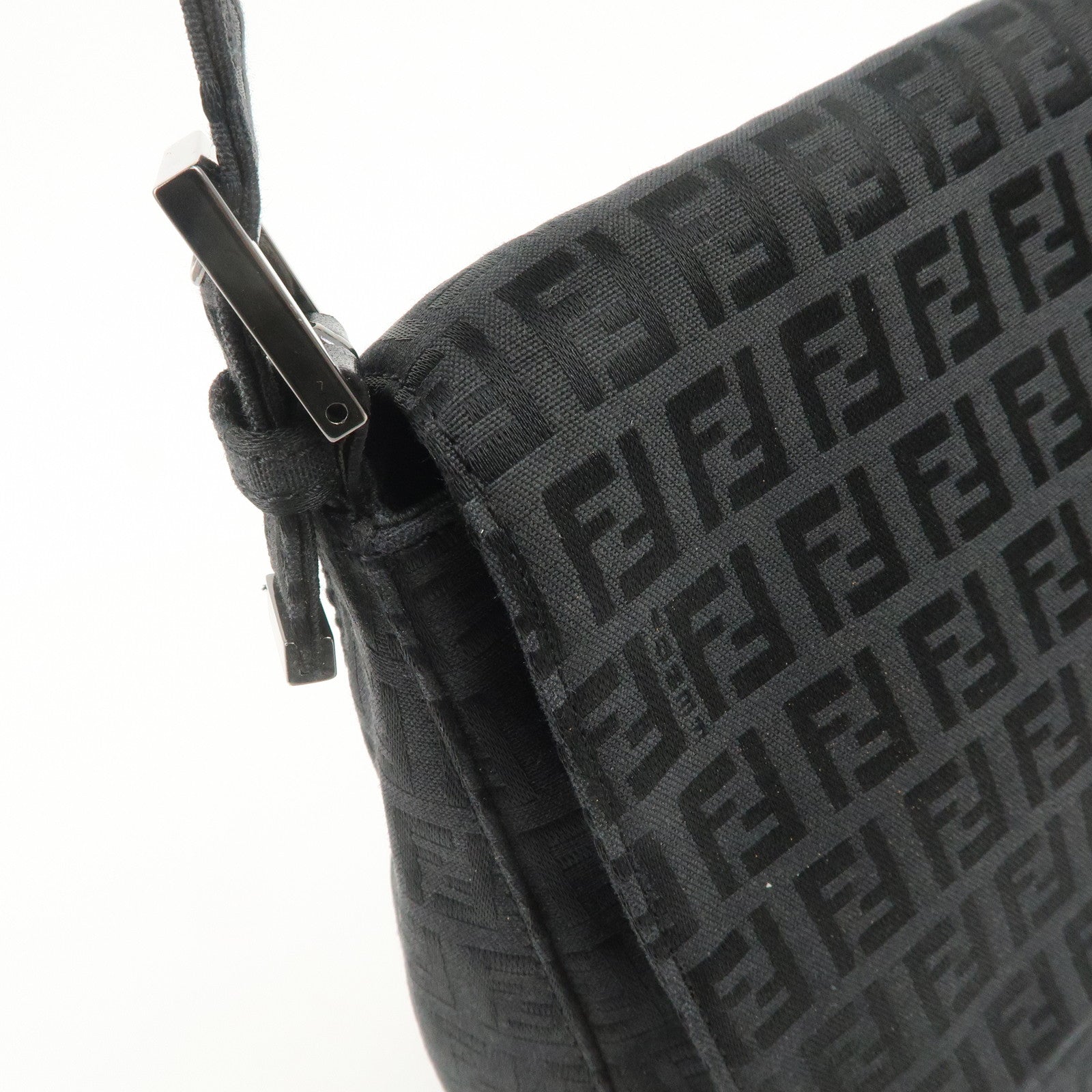 FENDI Mamma Baguette Zucchino Leather Canvas Shoulder Bag 8BR001