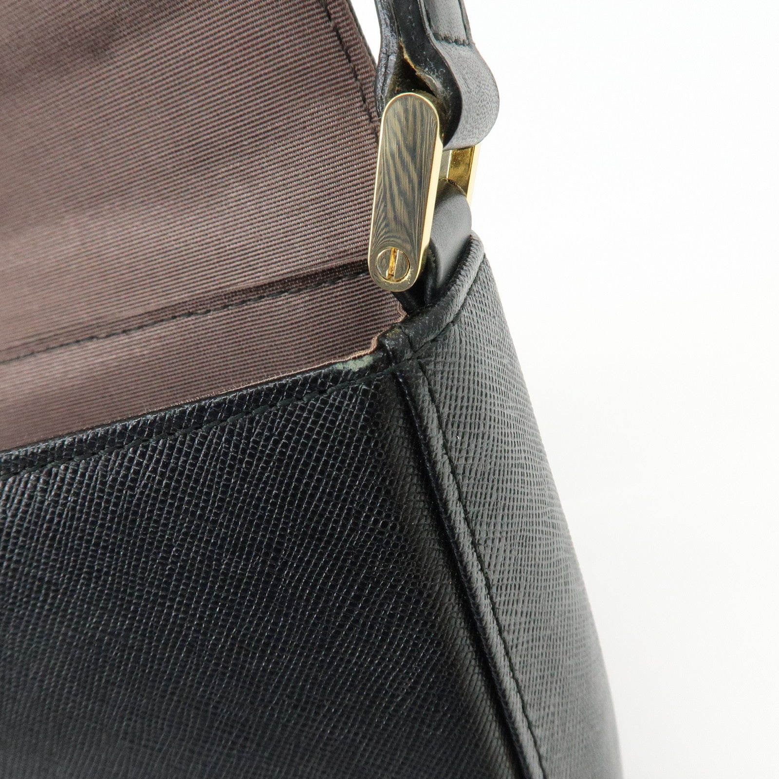 BURBERRY Logo Leather Flap Shoulder Bag Hand Bag Black