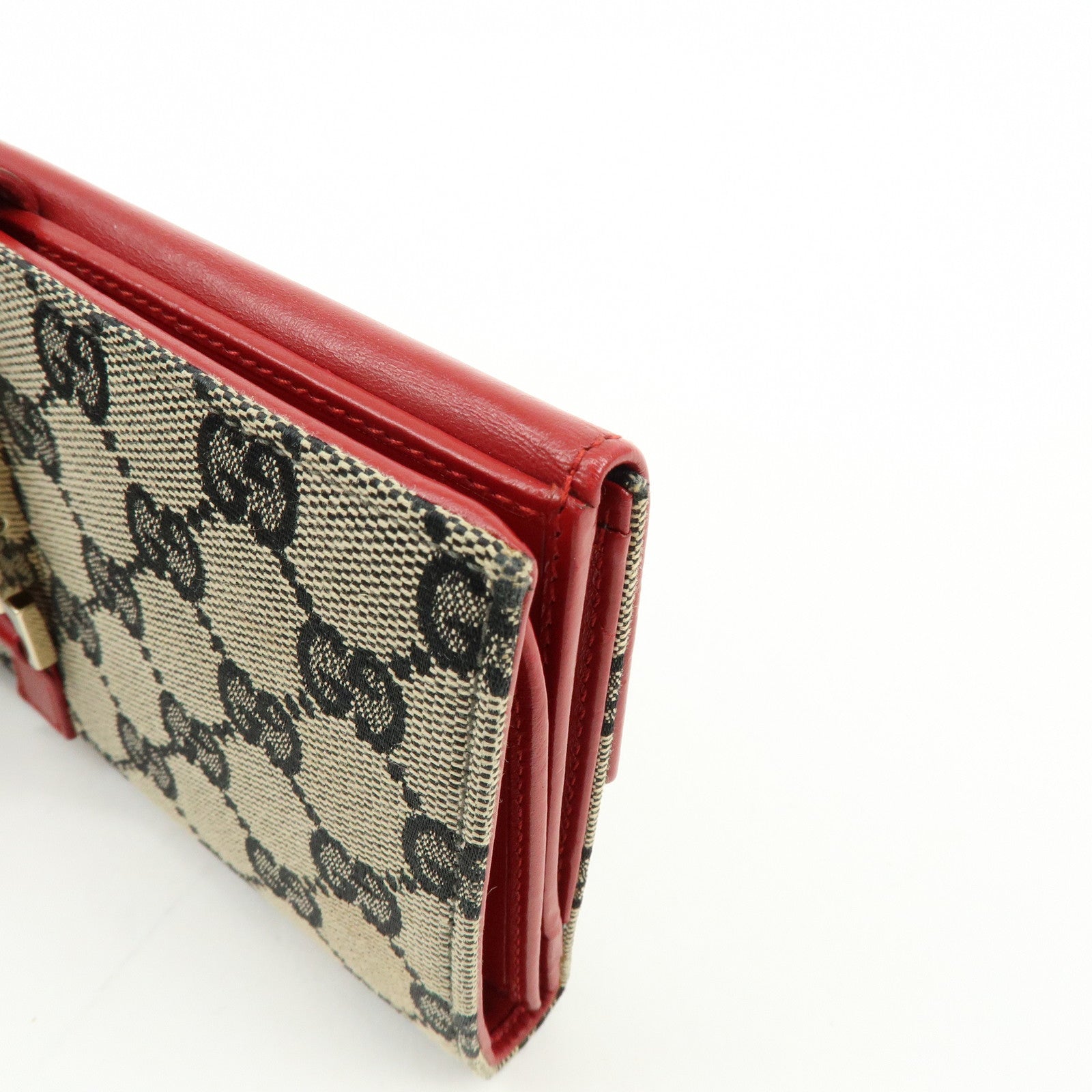 GUCCI Jackie GG Canvas Leather Long Wallet Beige Red 035.0416.2134