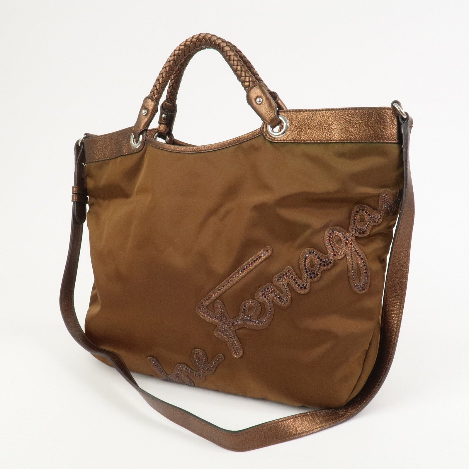 Ferragamo Nylon 2Way Bag Hand Bag Shoulder Bag Brown AU-21 C094