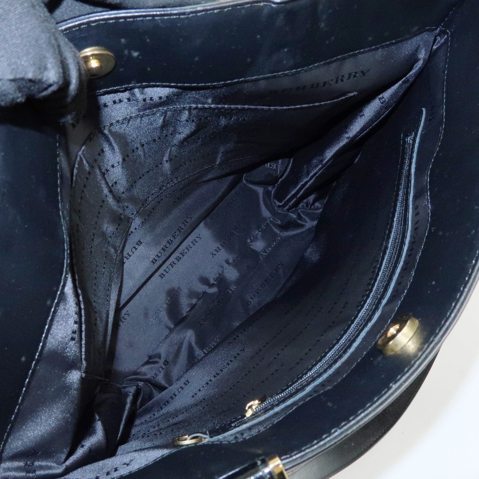 BURBERRY Tweed Patend leaether Suede Tote Bag Beige Black