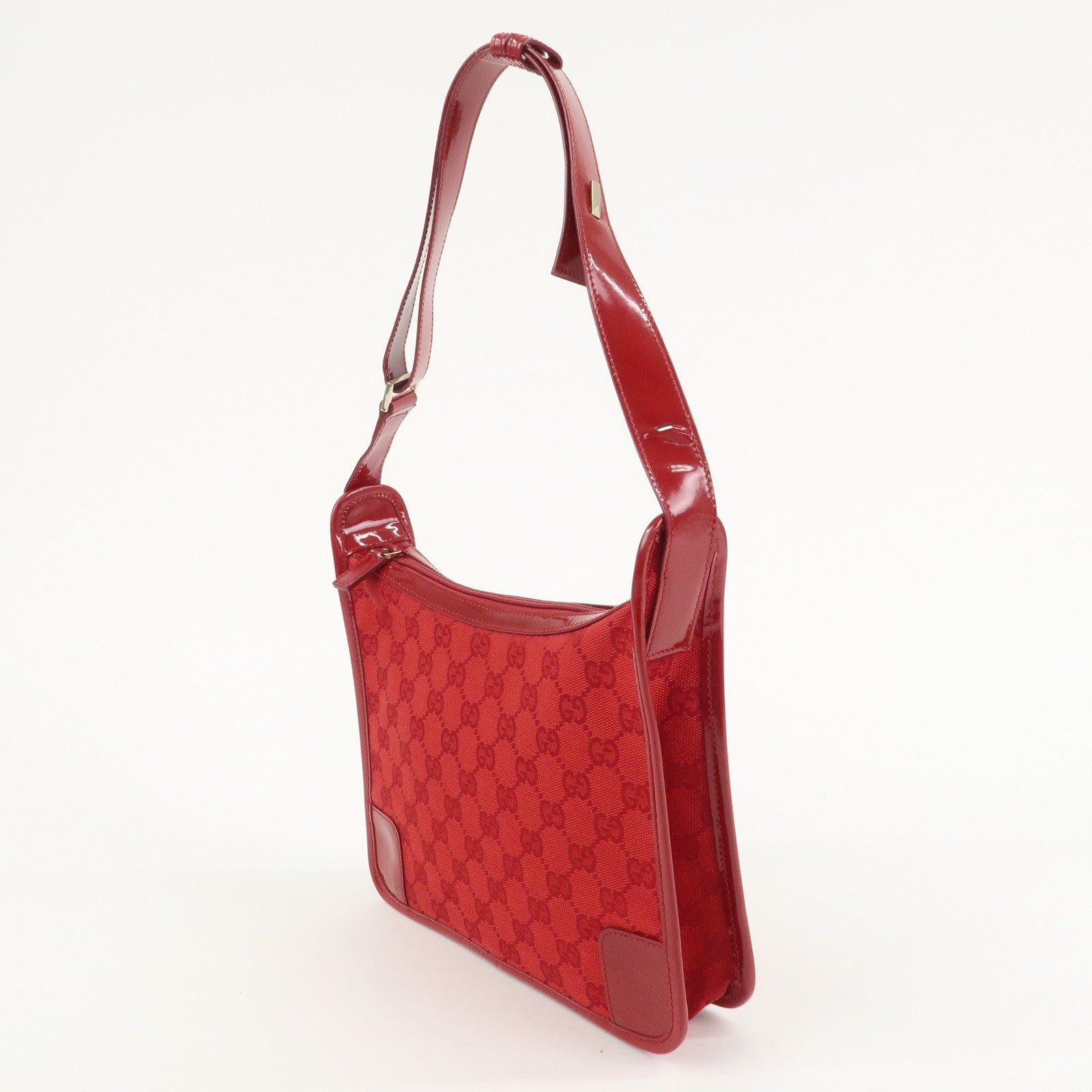 GUCCI GG Canvas Patent Leather Shoulder Bag Hand Bag Red 001・4206