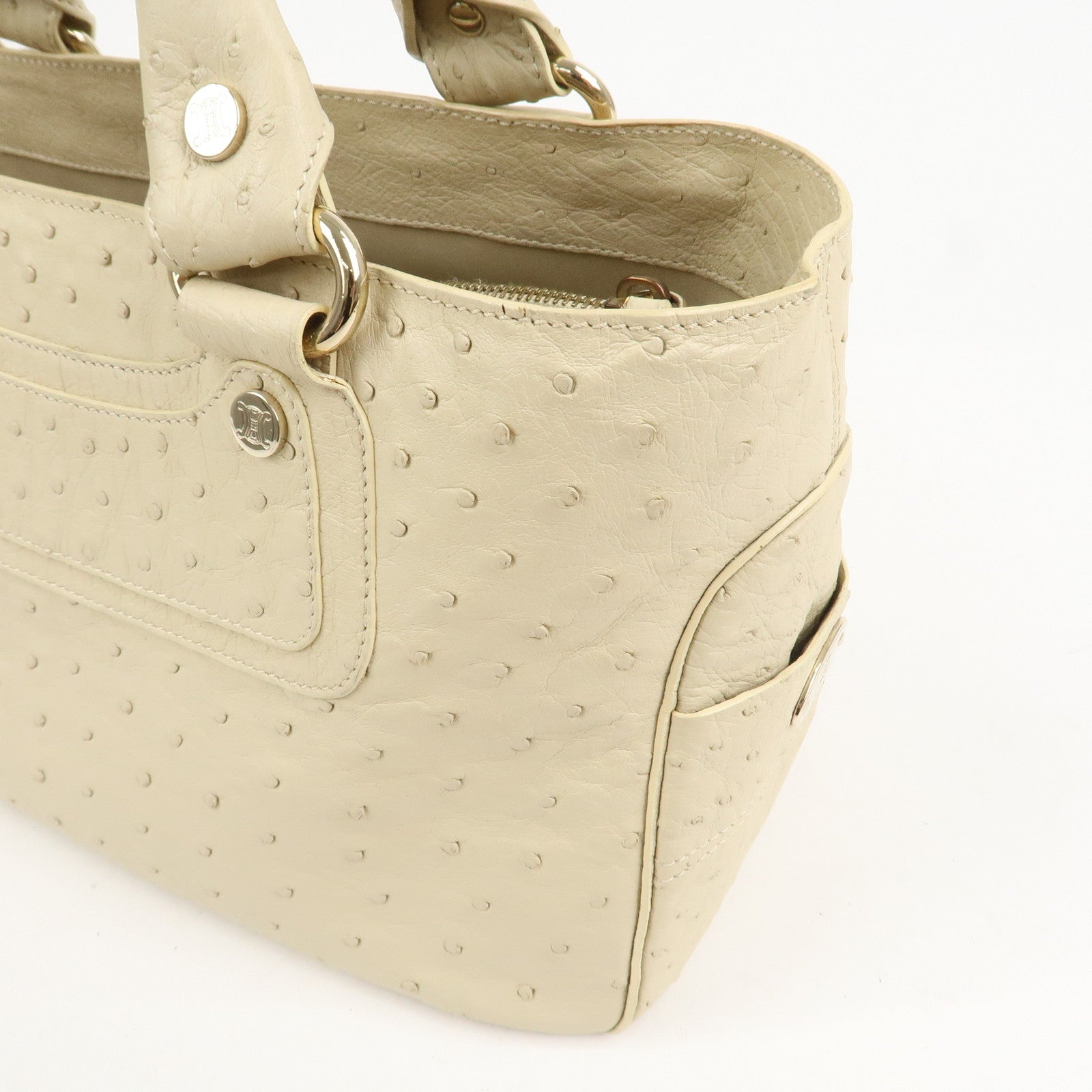 CELINE Ostrich Leather Boogie Bag Hand Bag Tote Bag  Ivory
