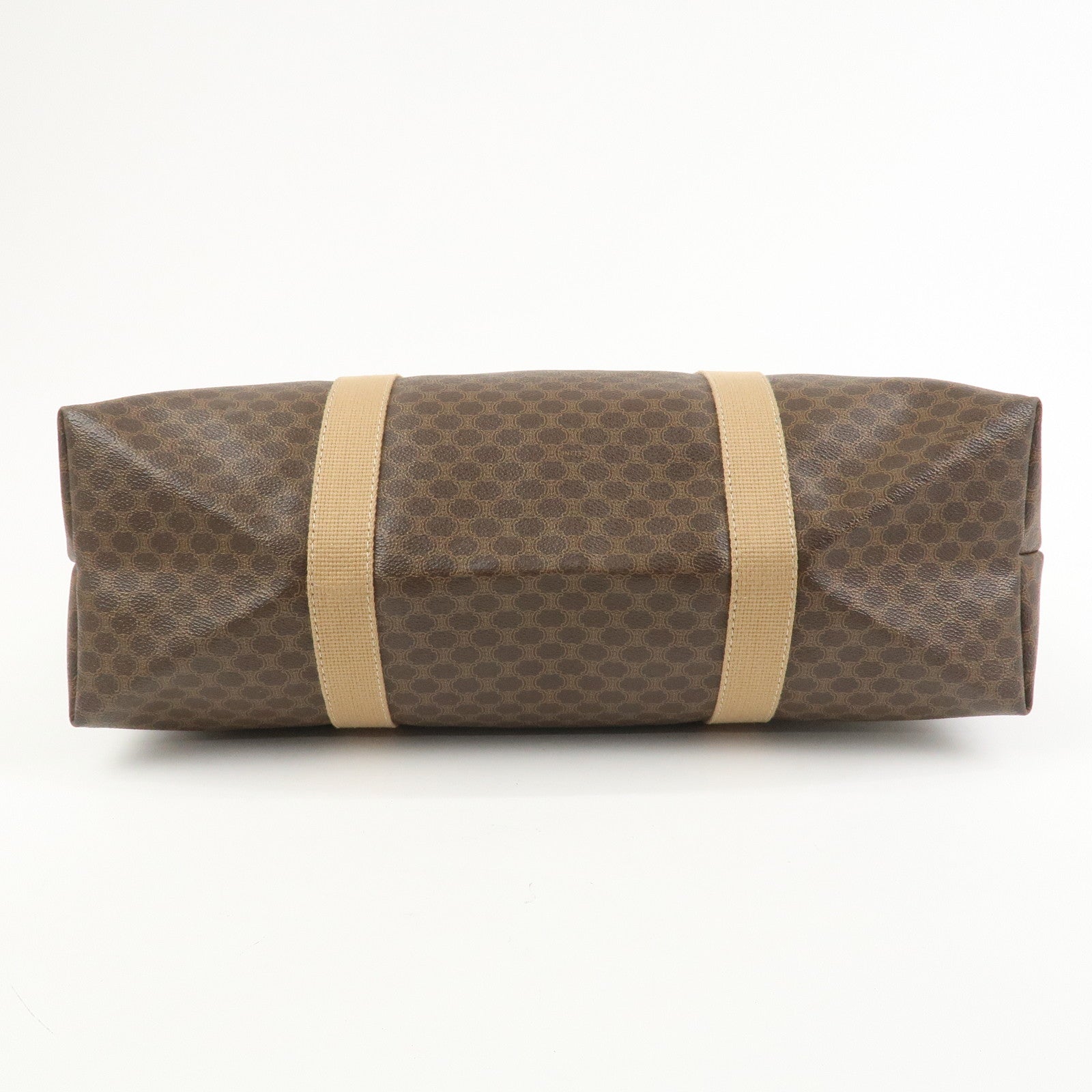 CELINE Macadam PVC Canvas Leather Boston Bag Hand Bag Brown