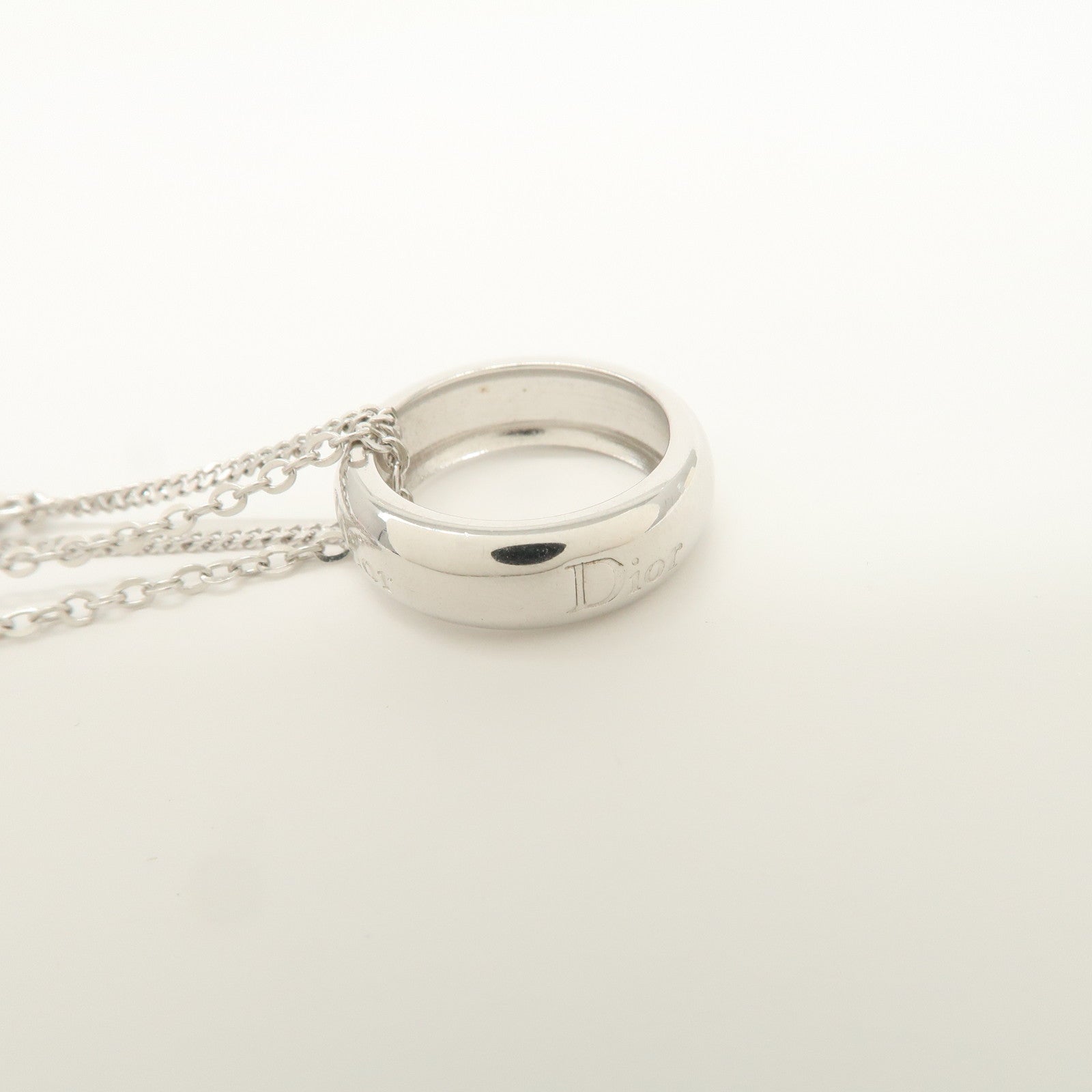 Christian Dior Metal Ring Ribbon Heart Motif Bracelet Silver Pink