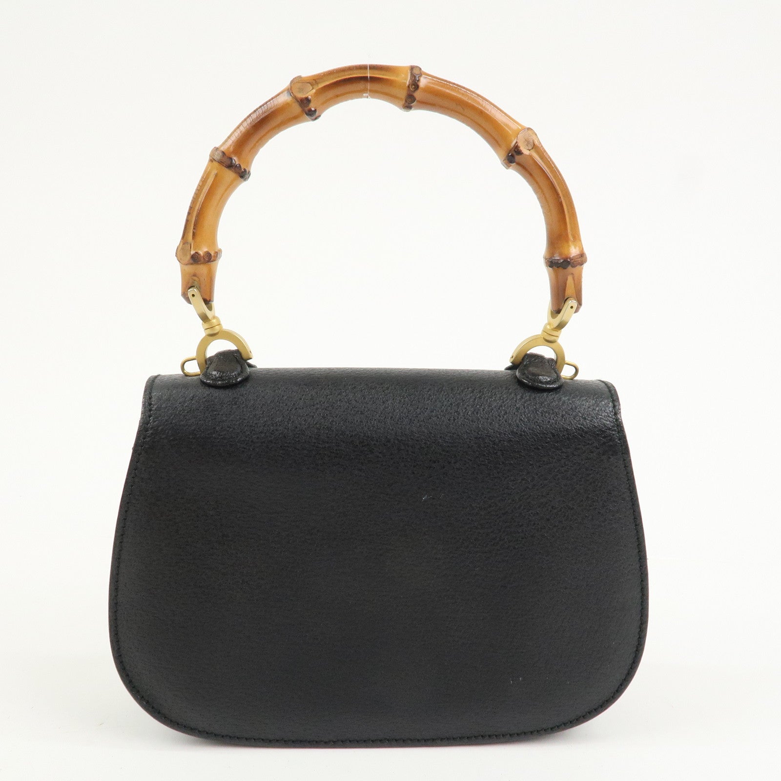 GUCCI Bamboo Leather 2Way Bag Hand Bag Shoulder Bag Black 000・2013
