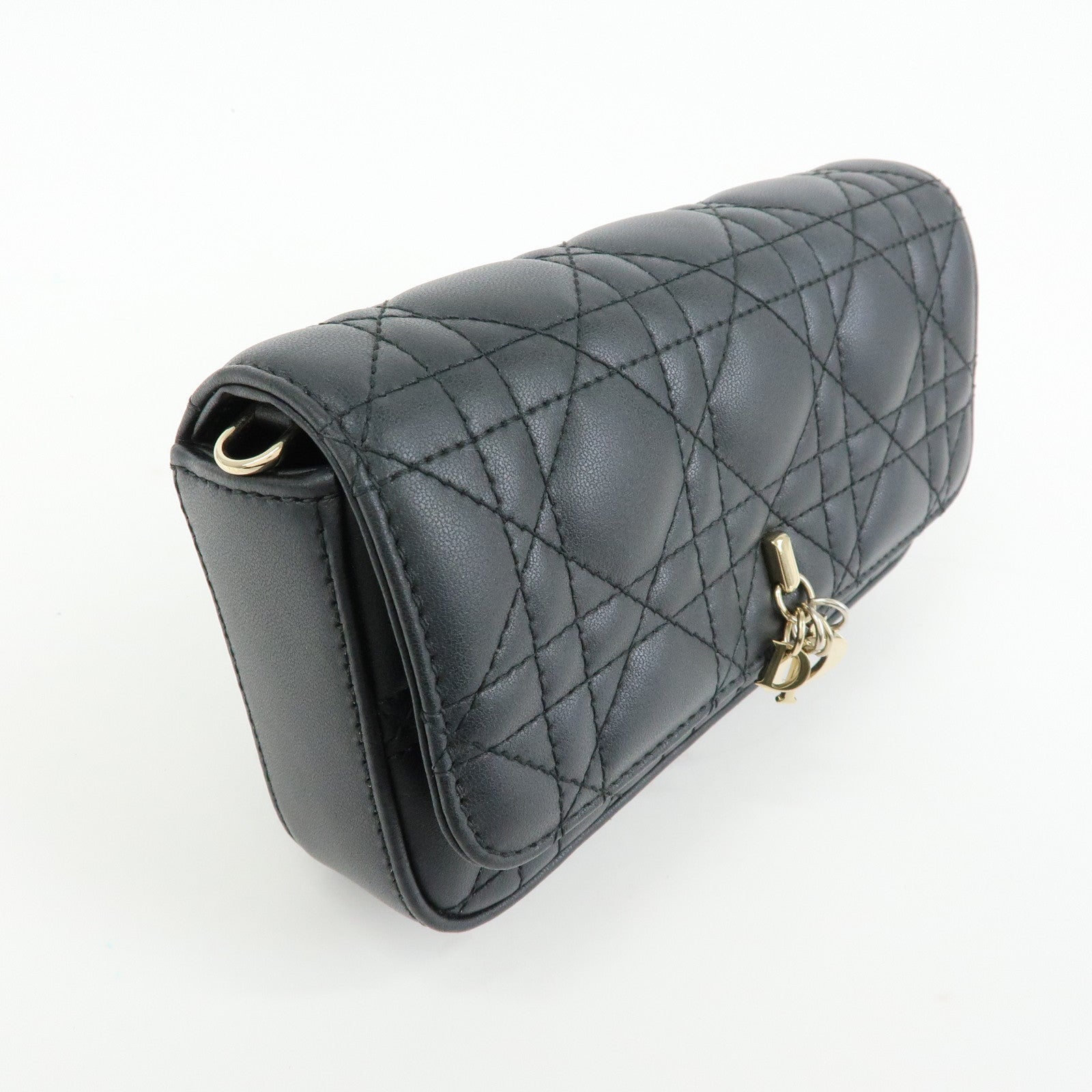 Christian Dior Canage My Dior Lamb Skin Dior Talk Phone Bag Black