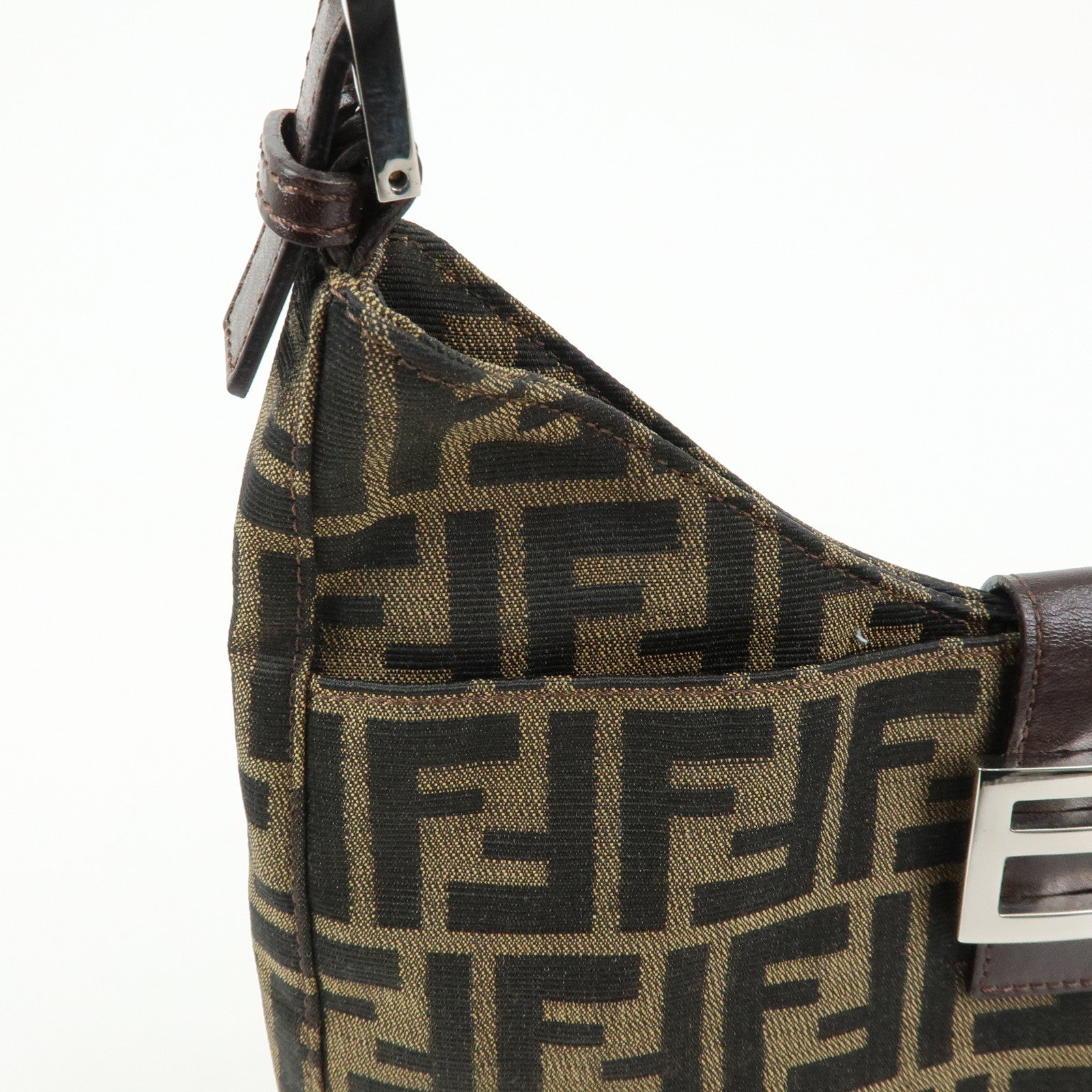 FENDI Zucca Canvas Leather Shoulder Bag Black Brown 26569
