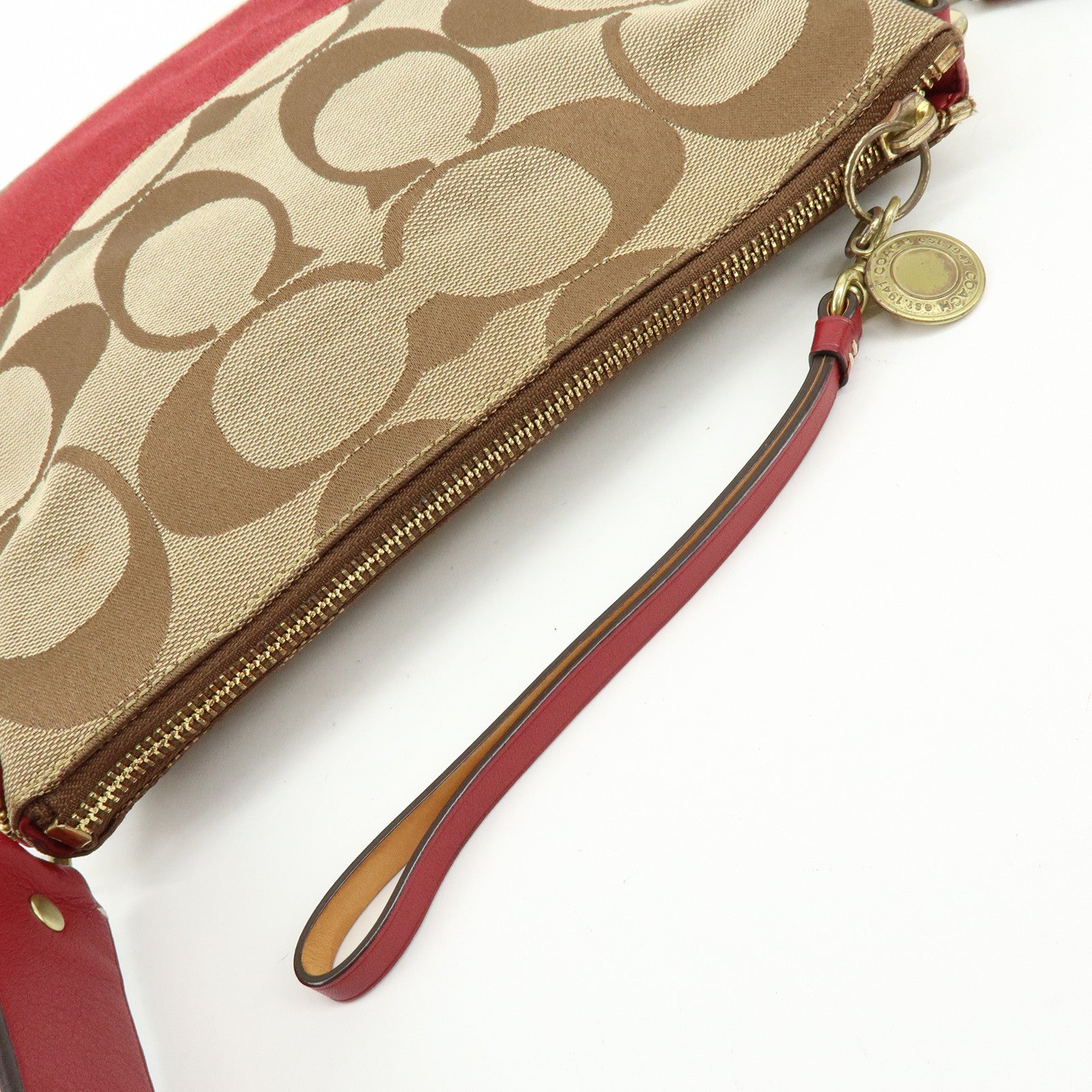 COACH Set of 2 Signature Canvas Leather Shoulder Bag Beige