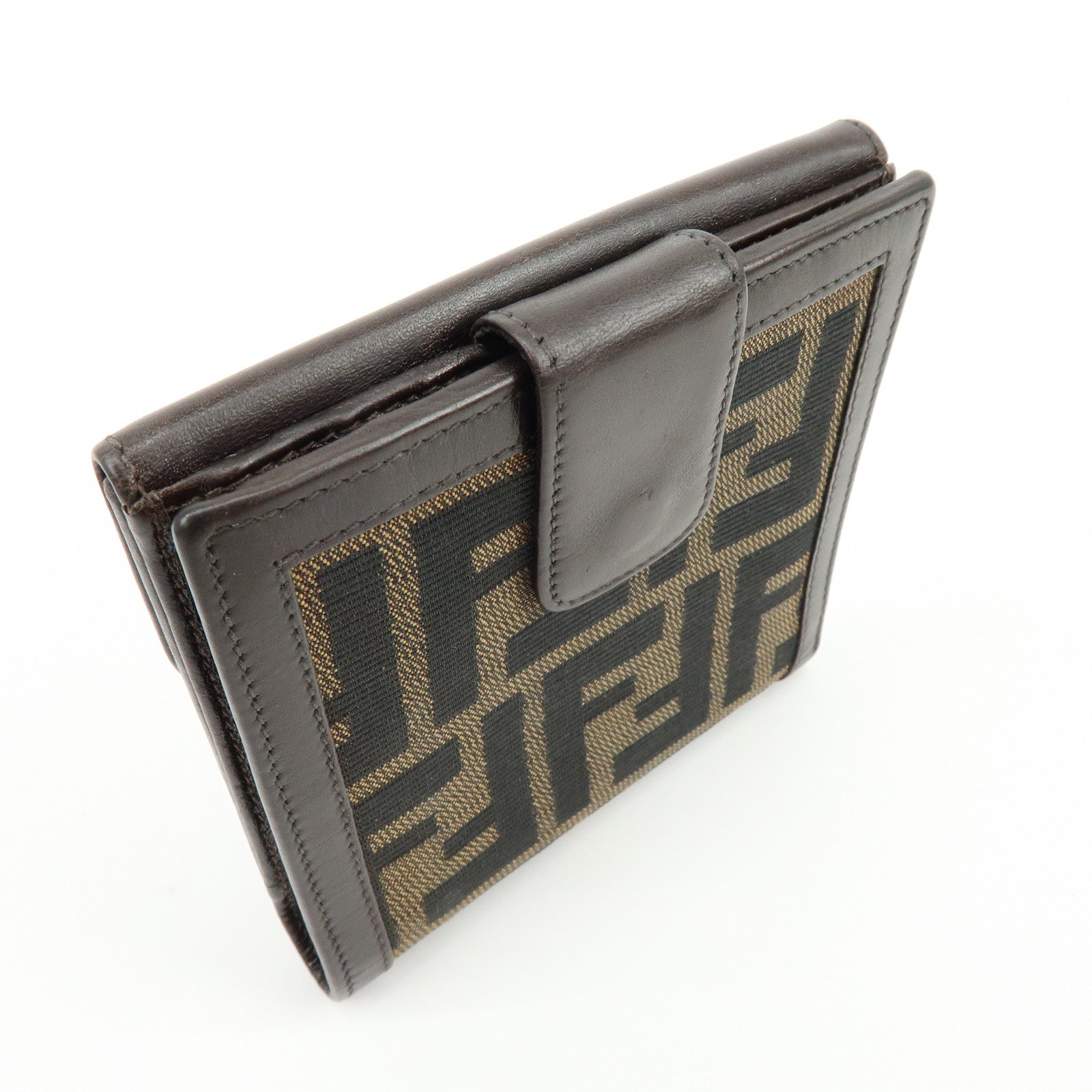 FENDI Zucca Canvas Leather Bi-fold Wallet Brown Black 01695