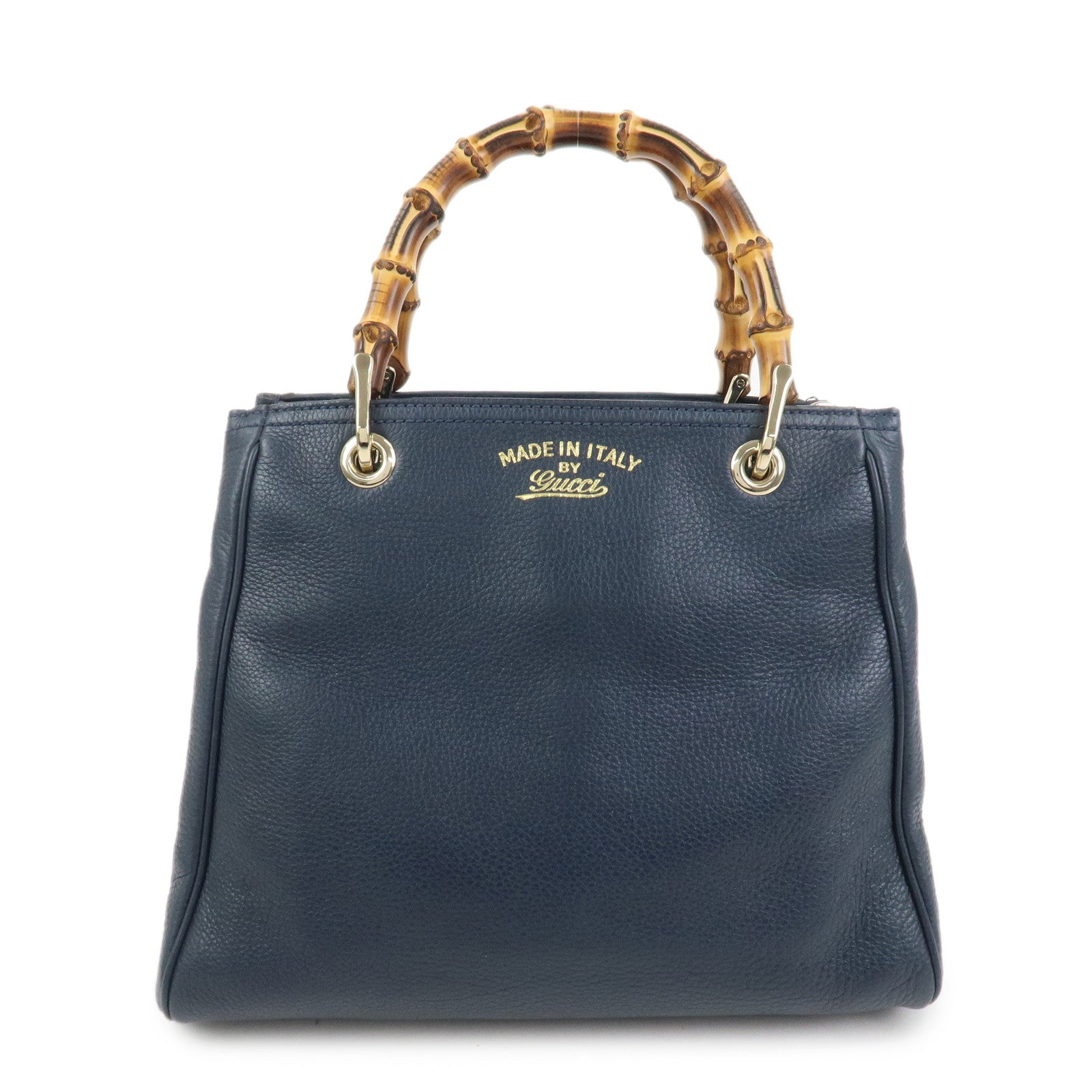GUCCI Bamboo Shopper Small Leather 2Way Hand Bag Navy 336032