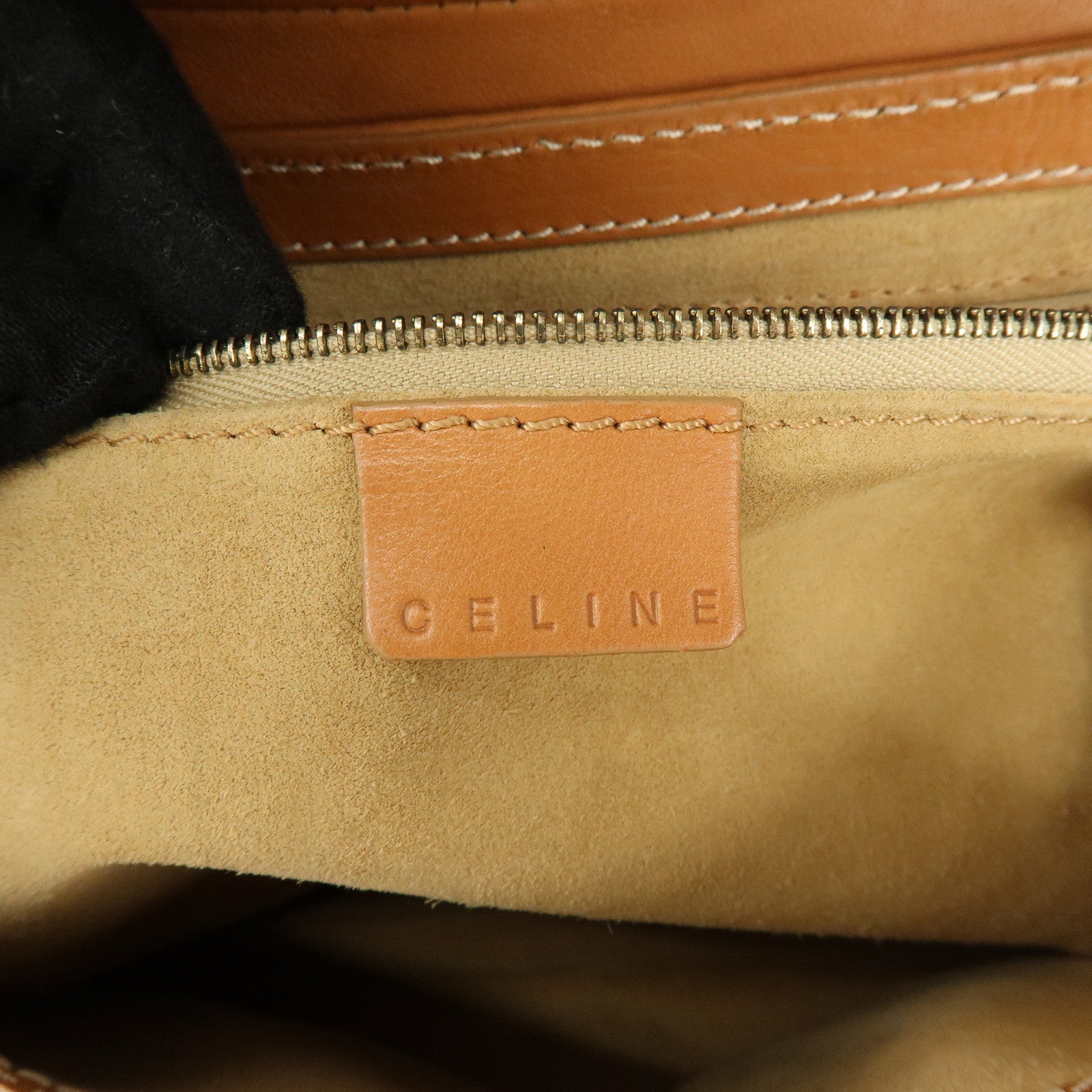 CELINE Chouquette Leather Hand Bag Shoulder Bag Camel