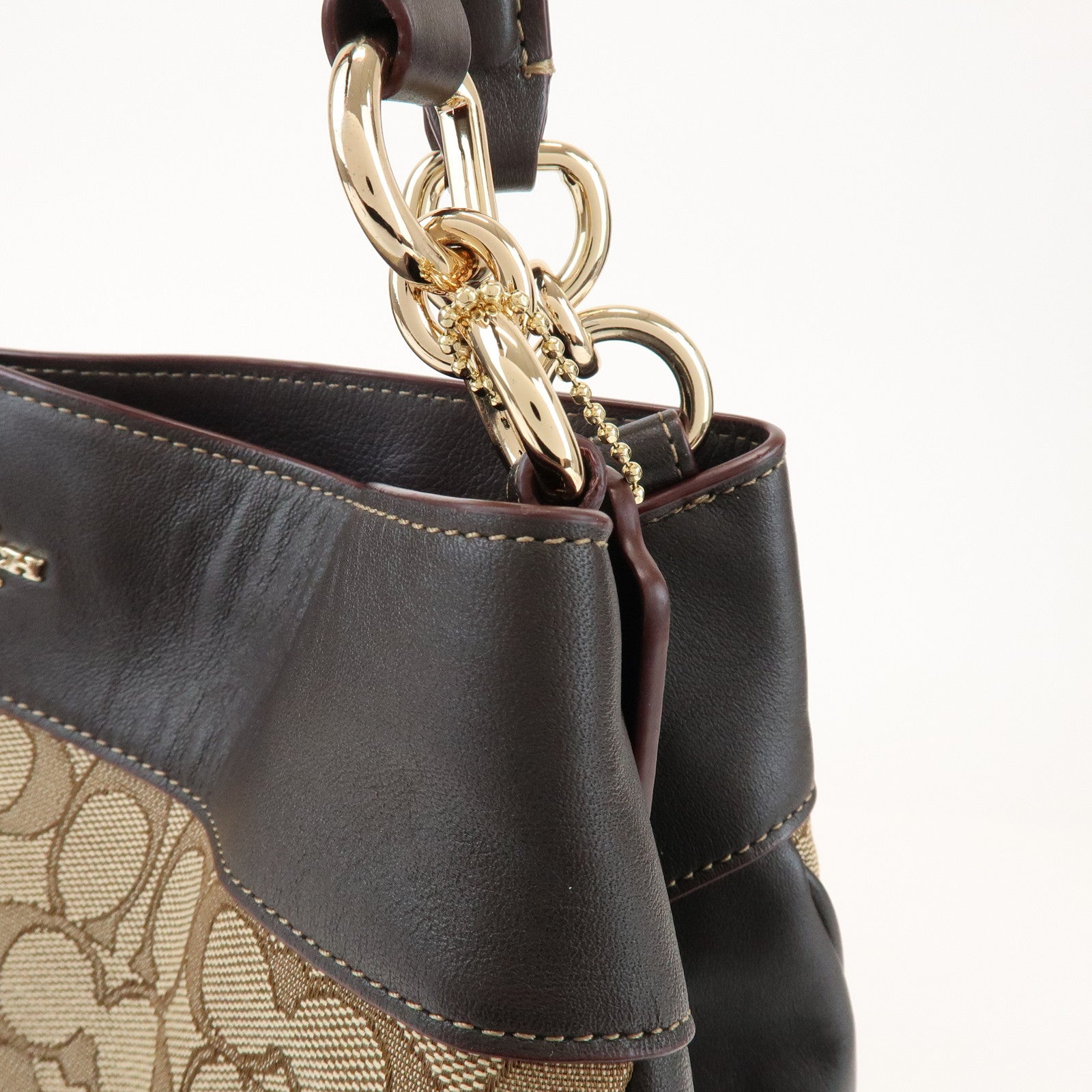 COACH Signature Logo Canvas Leather Shoulder Bag Hand Bag Brown