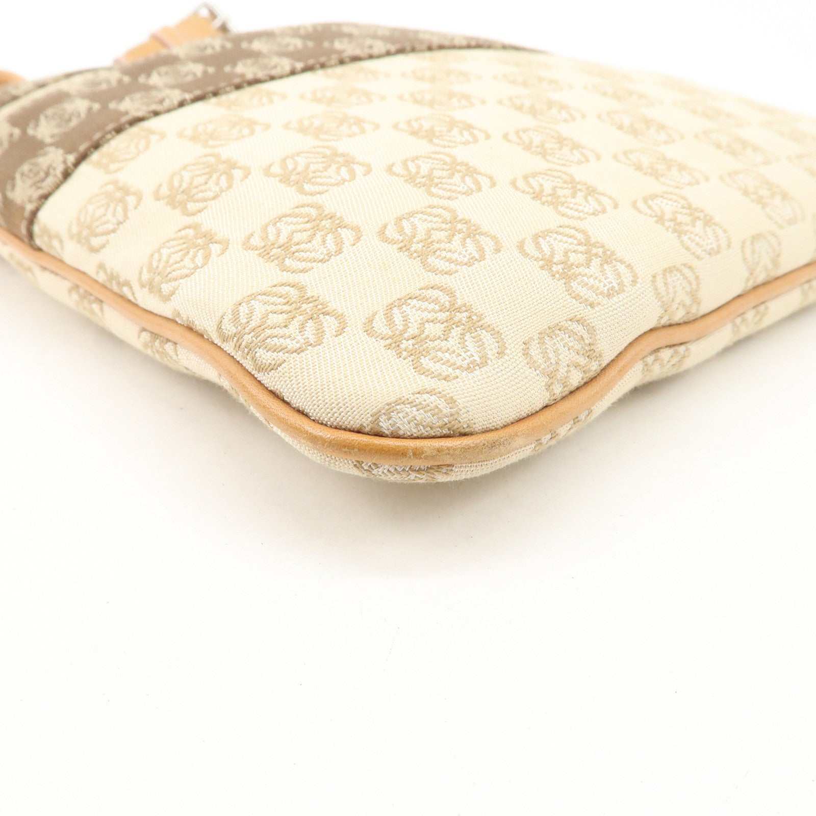 LOEWE Anagram Leather Canvas Shoulder bag Beige Silver HDW